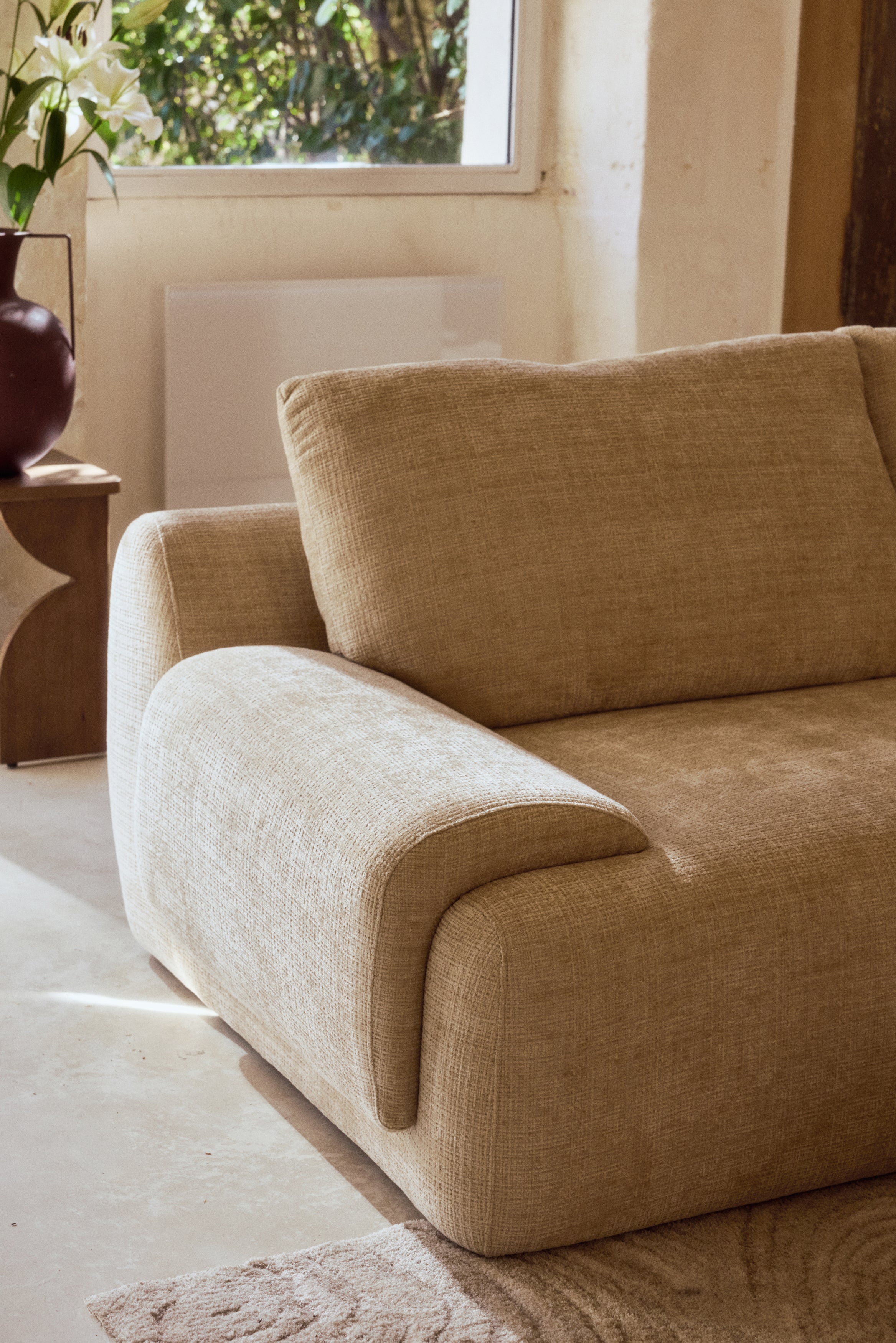 canapé Nublo - tweed beige dune - détail accoudoir