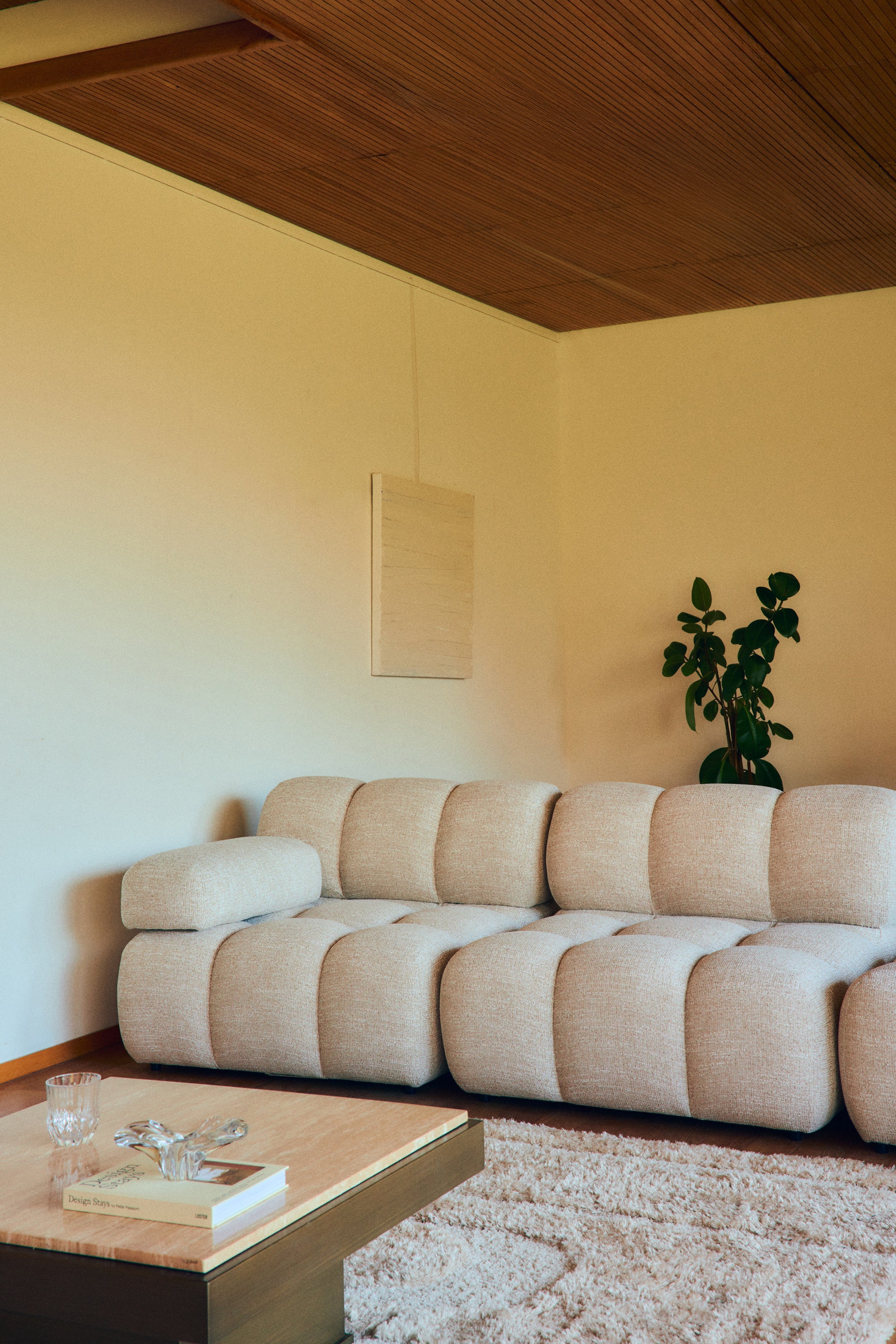 canapé design waffle tweed chenillé beige