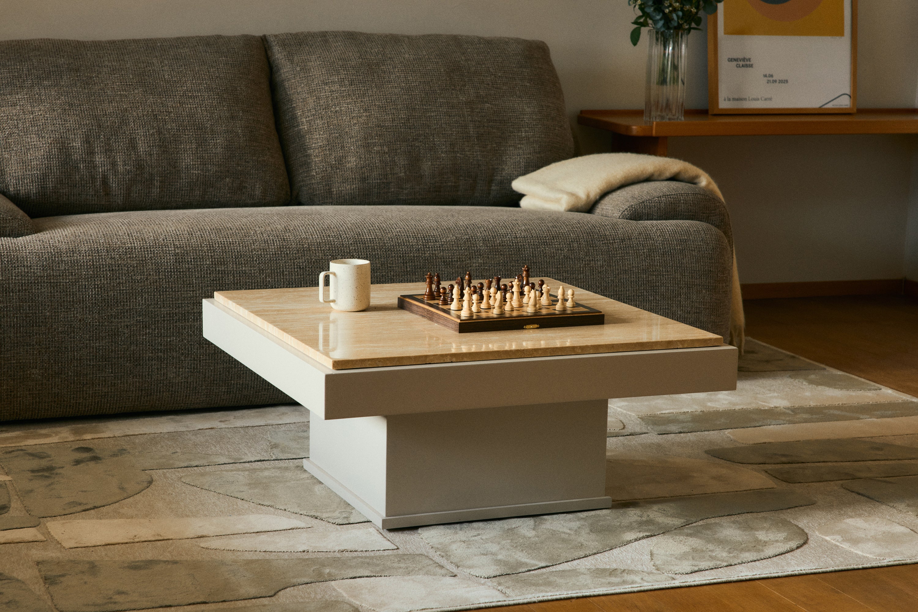 table basse salon design oron travertin