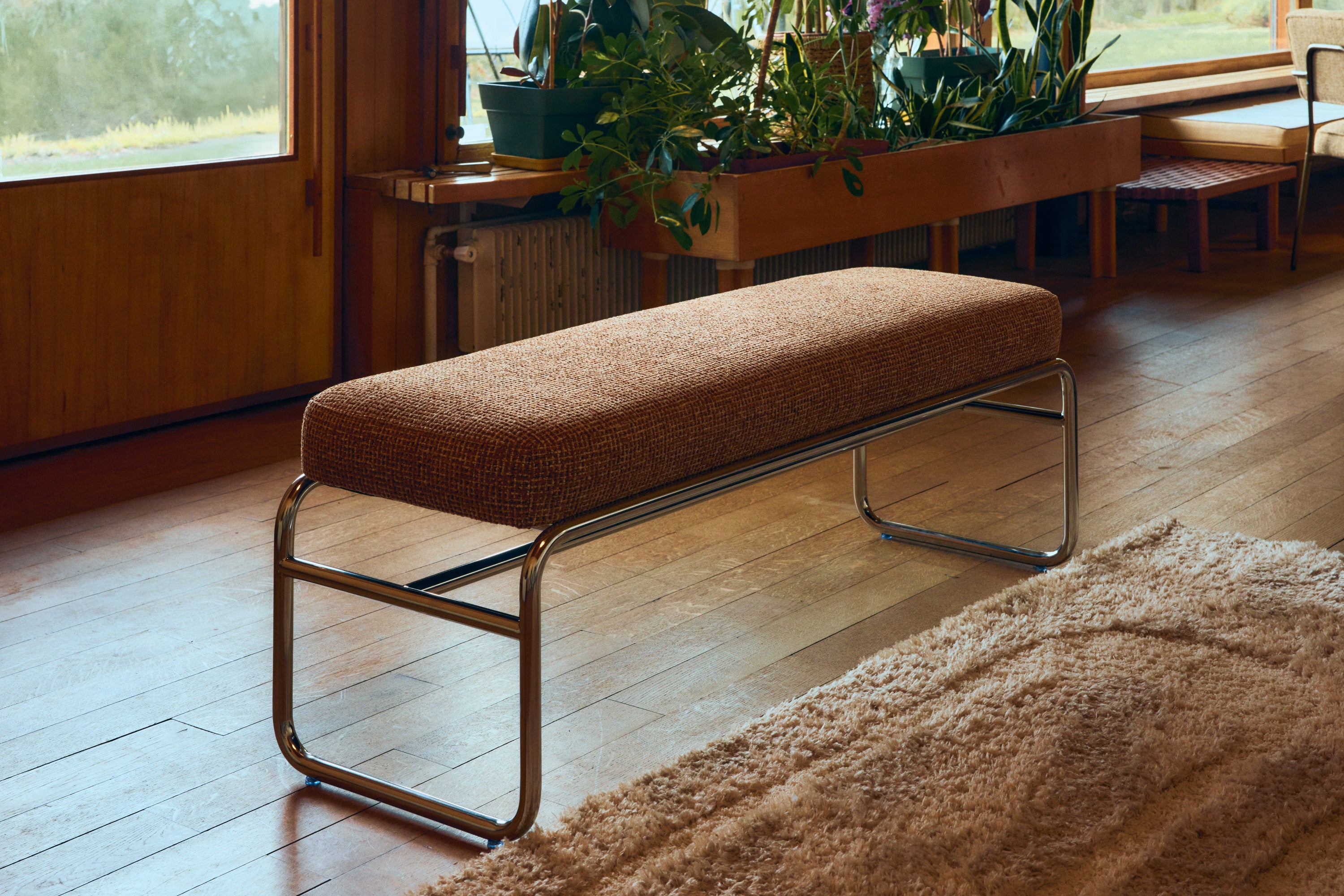 banc kyra métal et tweed, mobilier design contemporain