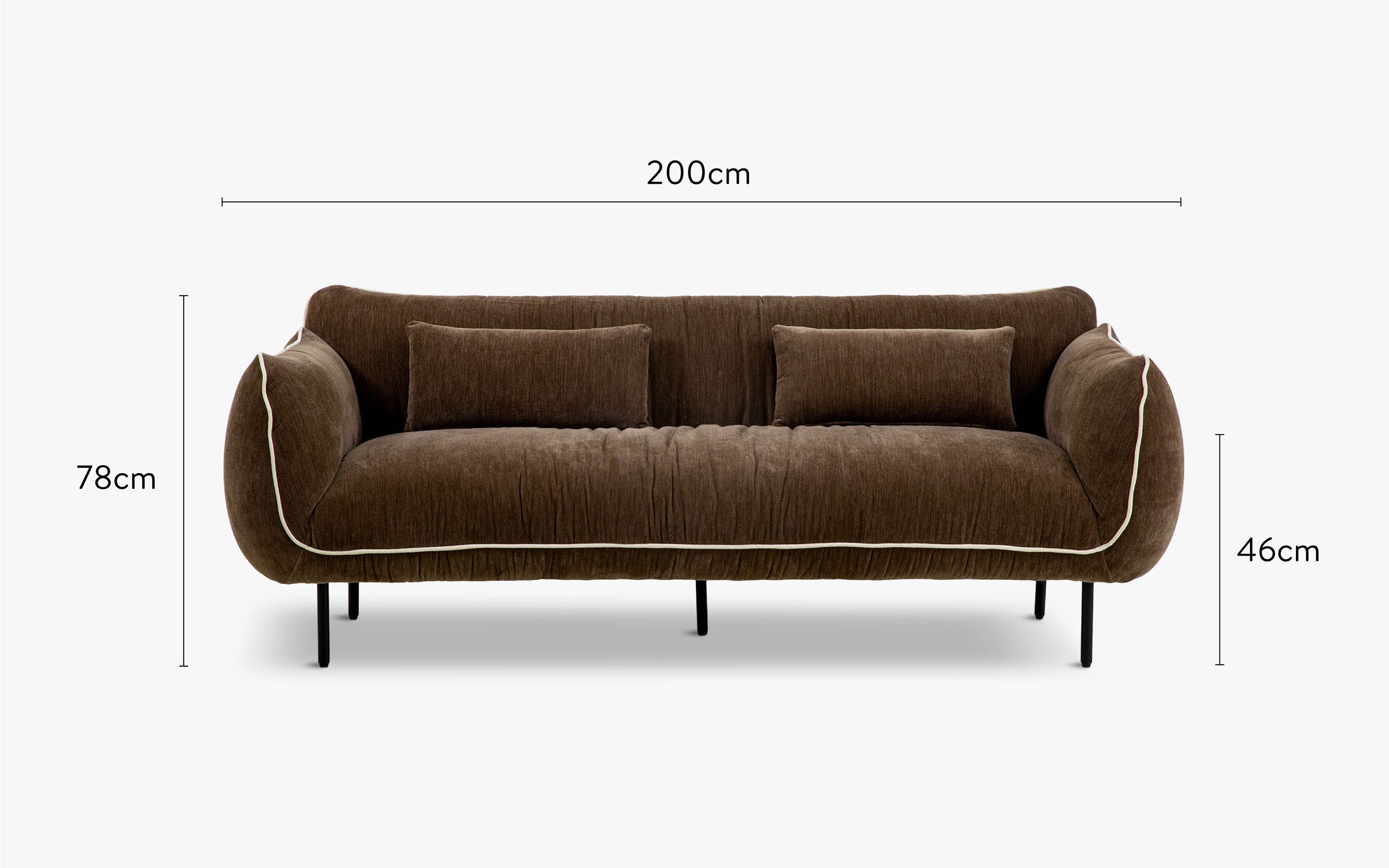 dimensions côté canapé fanny velours marron chenillé 3 places
