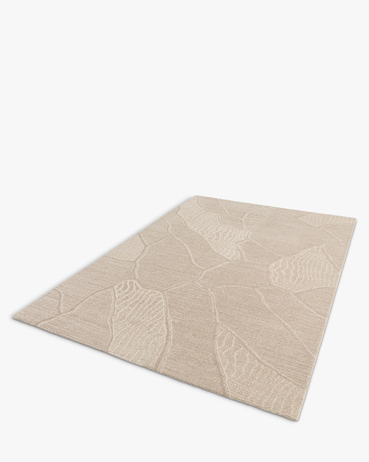 tapis de salon Folio petit format beige à motif de feuilles en relief - vue de trois quarts