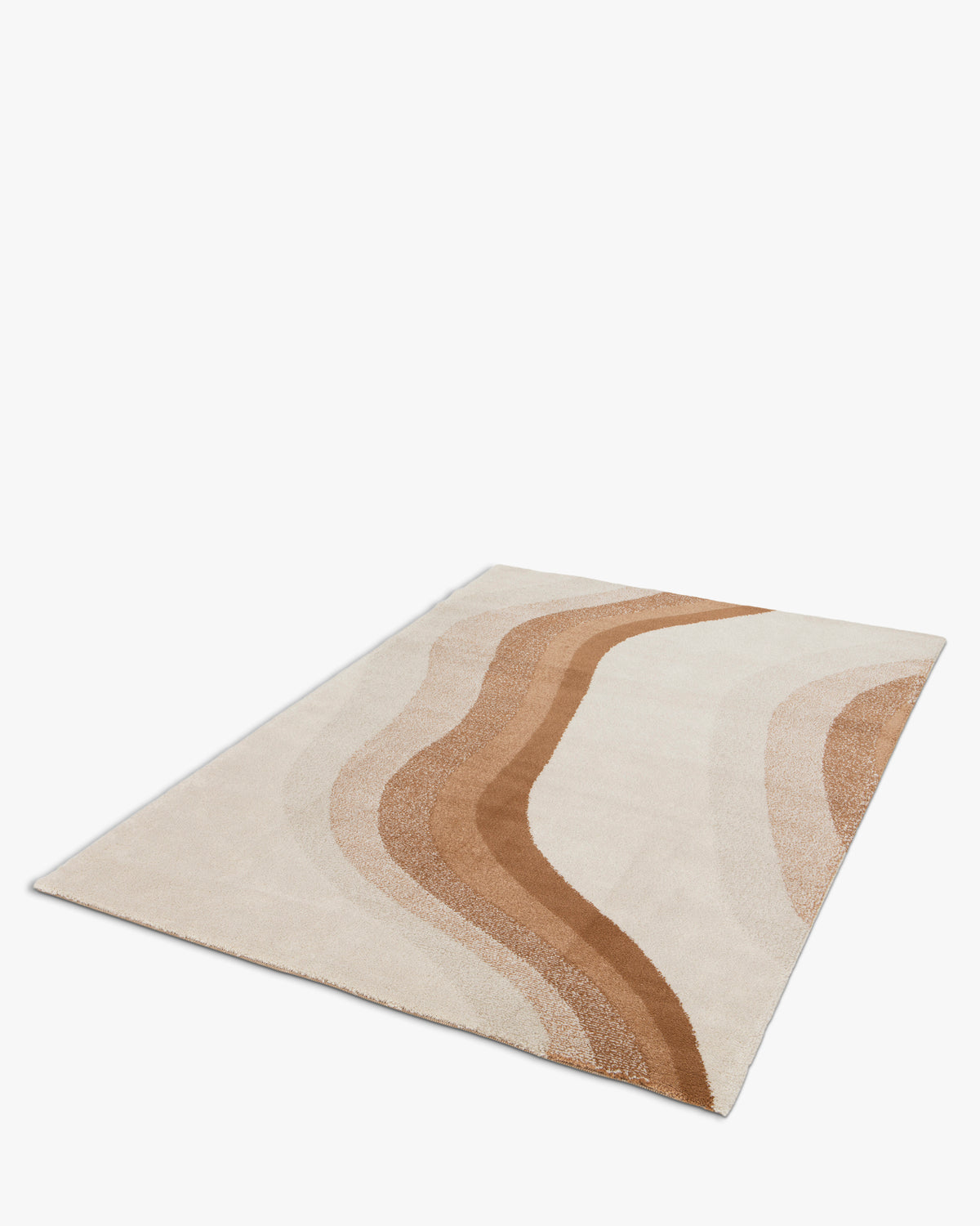 tapis de salon Levante rectangulaire écru à vague dégradée caramel - vue de trois quarts