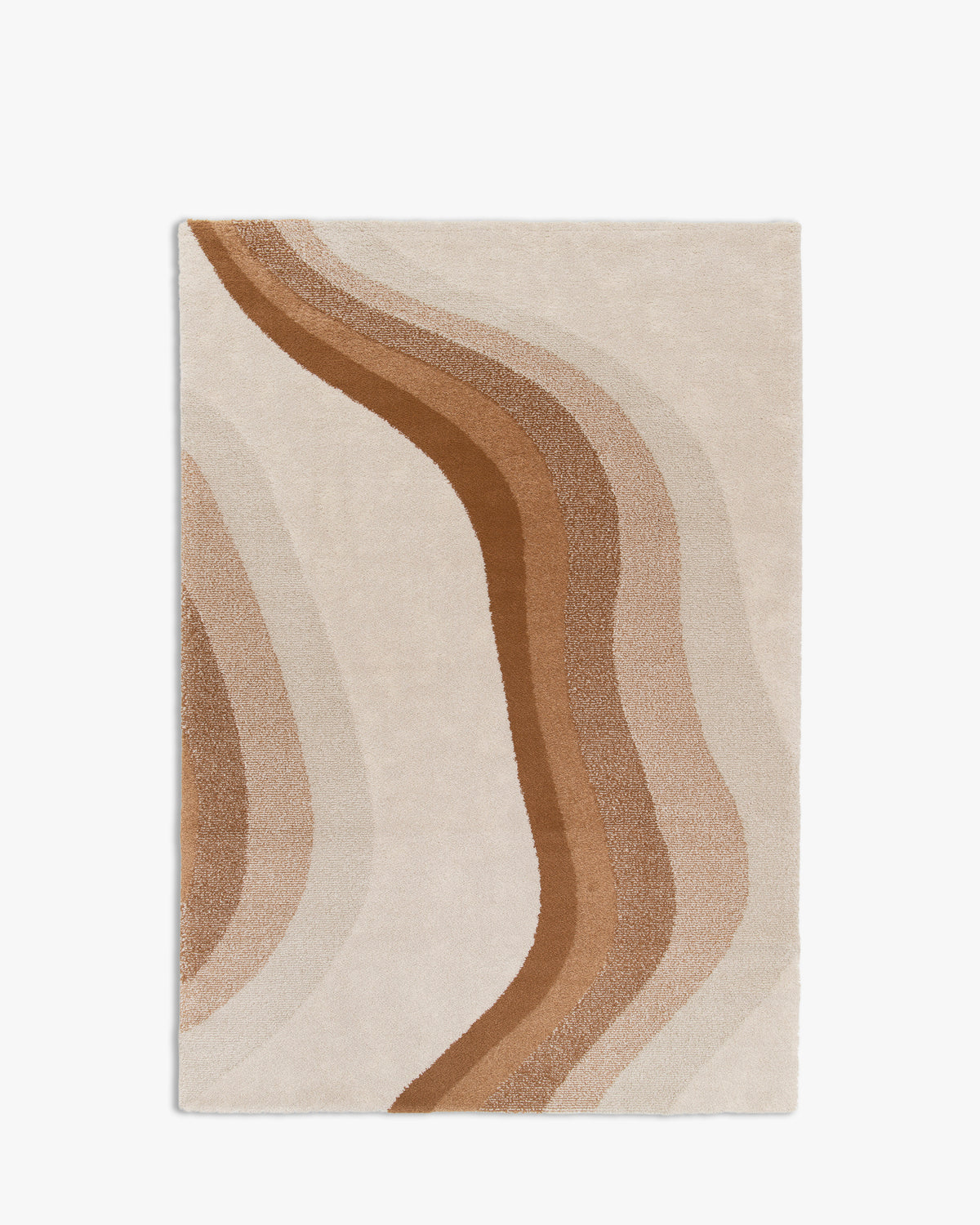 tapis de salon Levante petit format écru à vague dégradée caramel et sable - vu de dessus