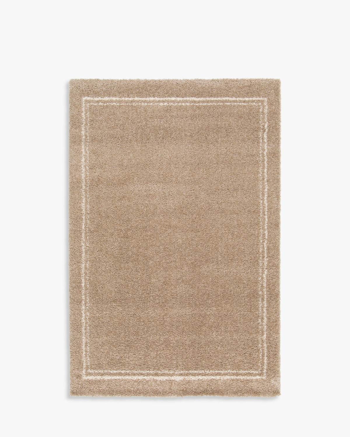 tapis de salon Estero petit format beige à double liseré écru en encadrement - vu de dessus