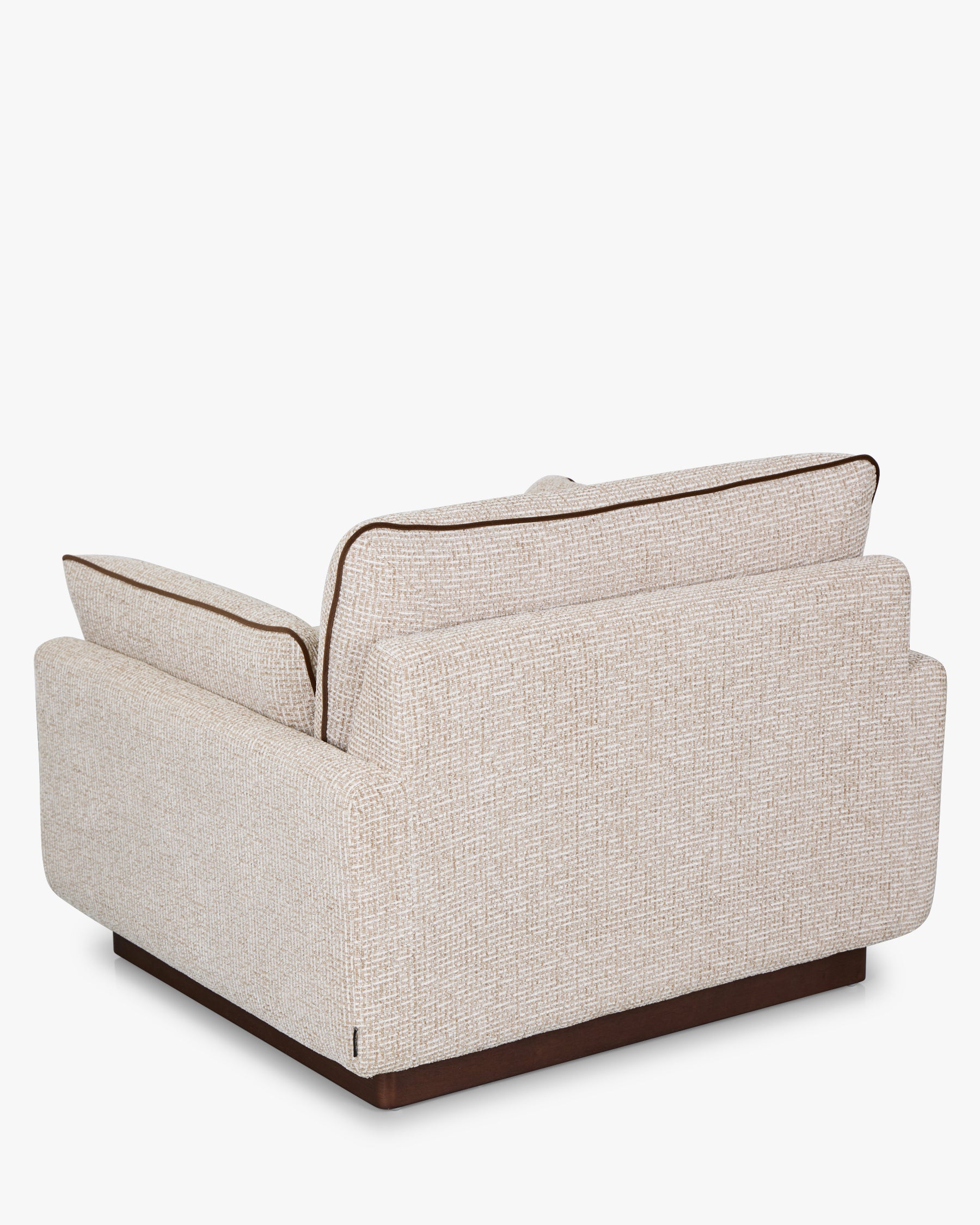 Fauteuil Elysée - tweed beige marron noisette et bois teinte noyer - vue de dos