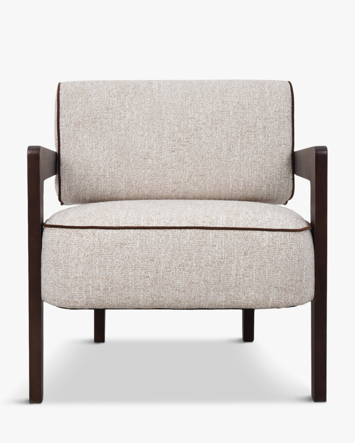 Fauteuil Elva - tweed écru meringue et bois teinté noyer - vue de face
