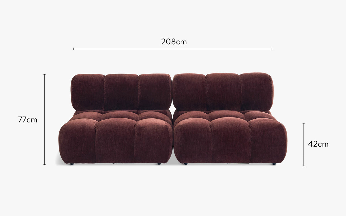 dimensions bundle waffle bordeaux canapé droit 2 places - NV Gallery