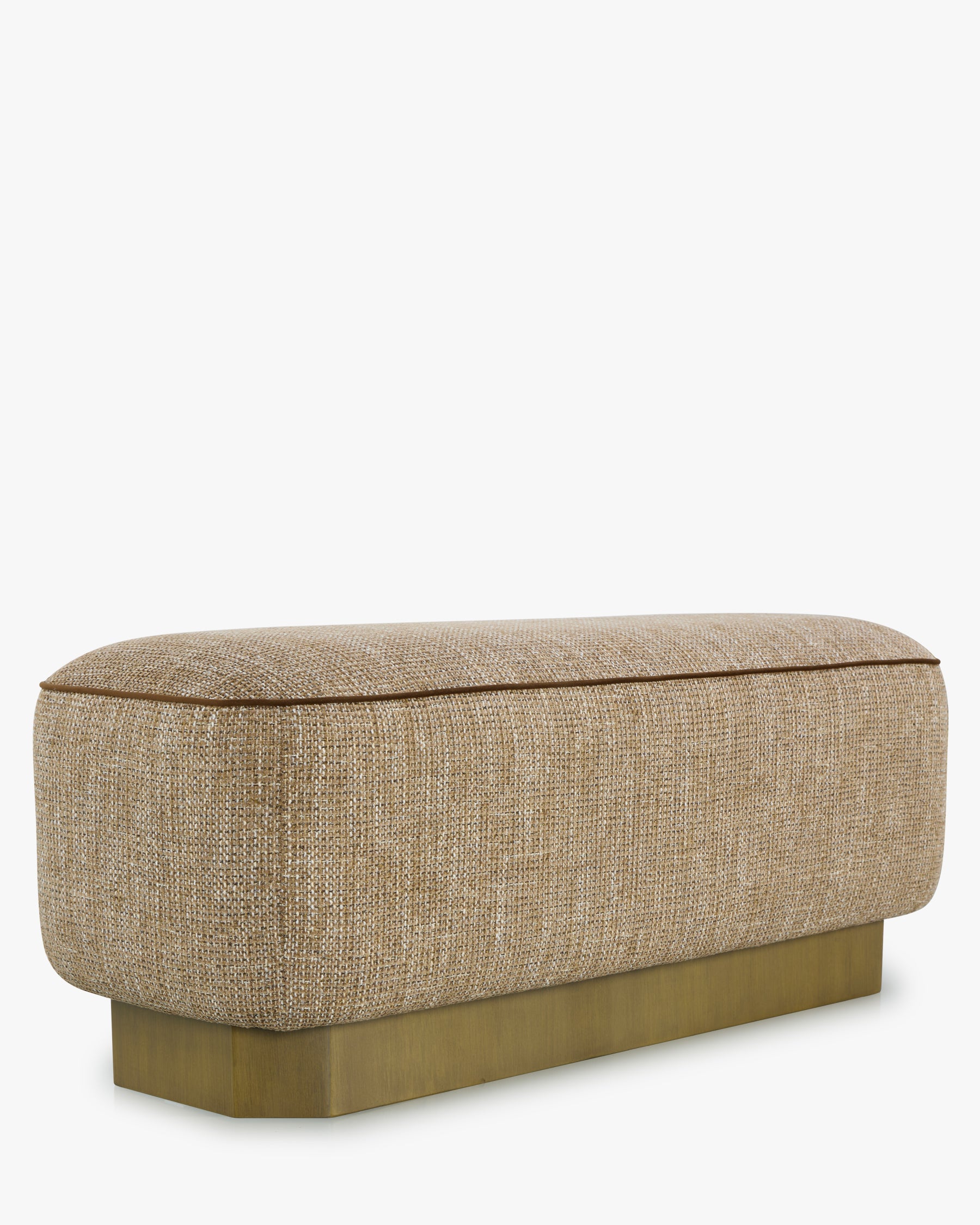 Banc Alyss - tweed taupe sésame et bois bronze brossé - vue de trois-quarts