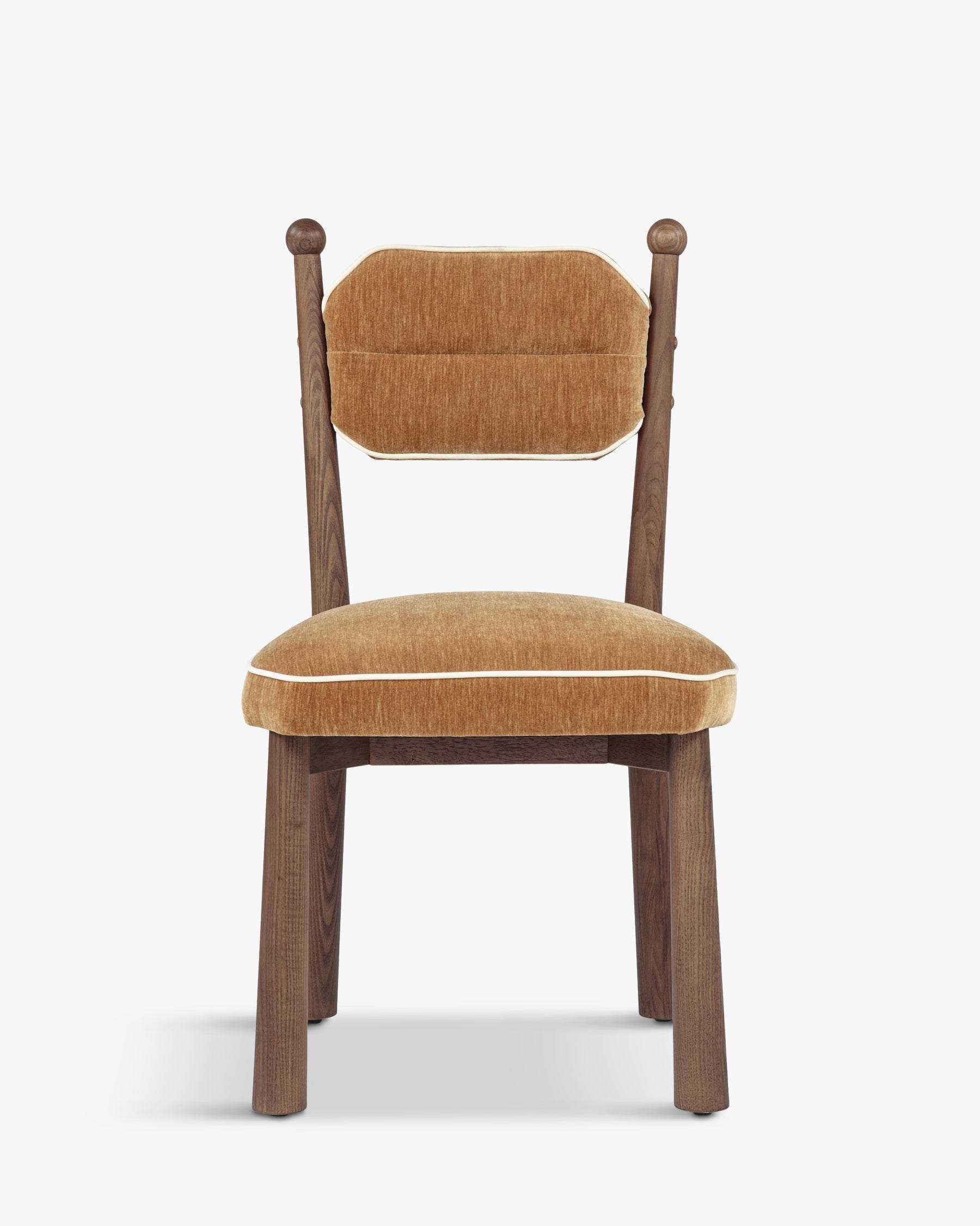 Chaise Anna - NV GALLERY - velours chenillé camel doré et bois teinté noyer - vue de face