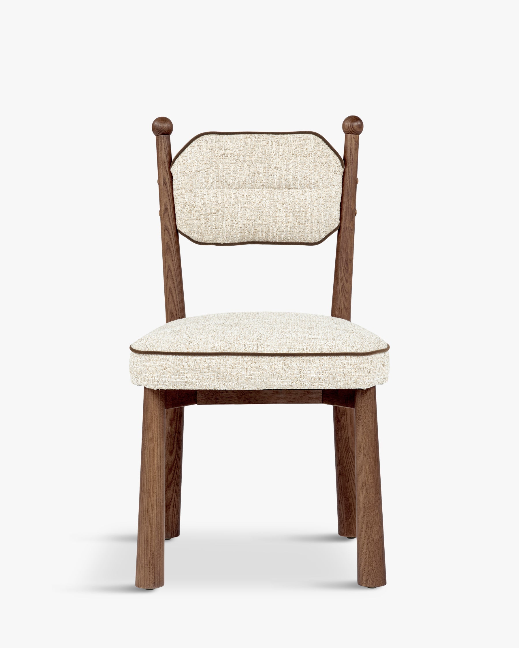 Chaise Anna - NV GALLERY - tweed écru meringue et bois teinté noyer - vue de face