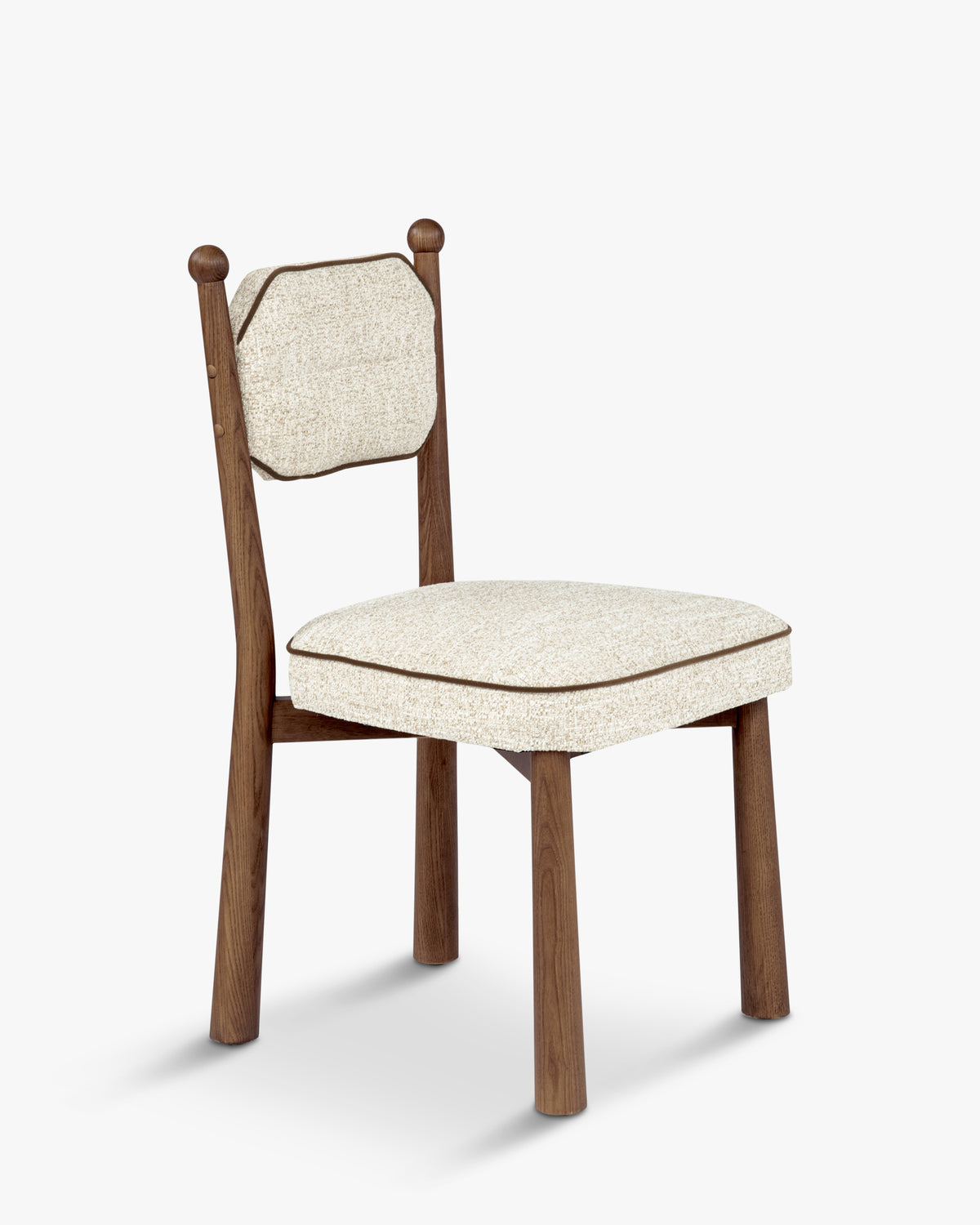 Chaise Anna - tweed écru meringue et bois teinté noyer - vue de trois-quarts