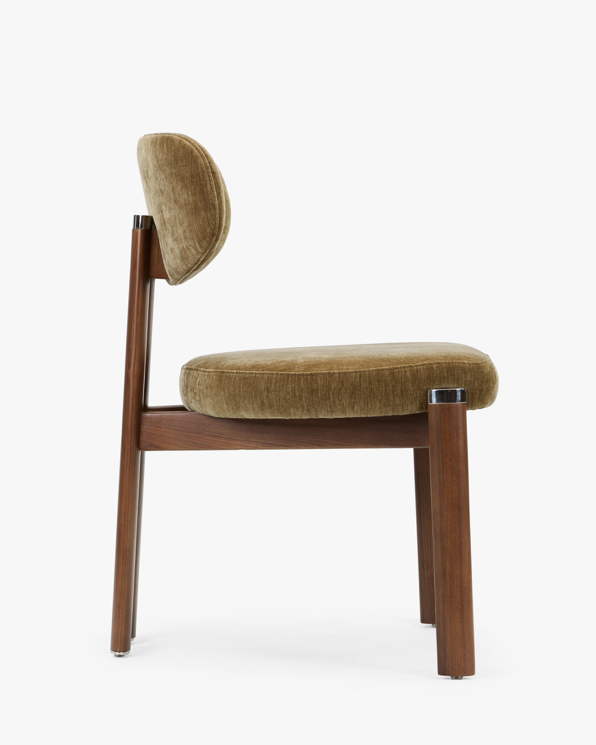 chaise de salle à manger FRANCESCA en velours chenillé vert mousse et frêne noyer - vue de profil