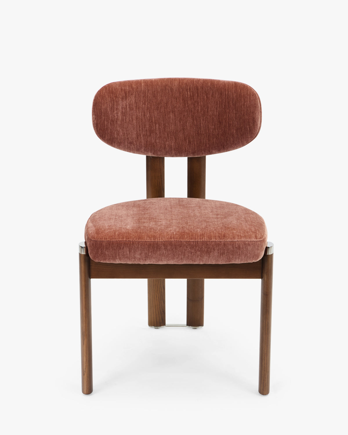 chaise de salle à manger FRANCESCA en velours chenillé rouge ambré et frêne noyer - vue de face