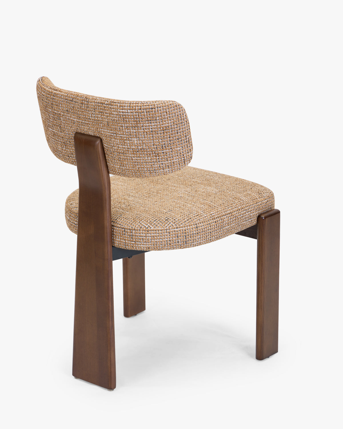 chaise de salle à manger MELIANA en tweed marron caramel et frêne noyer - trois quarts arrière