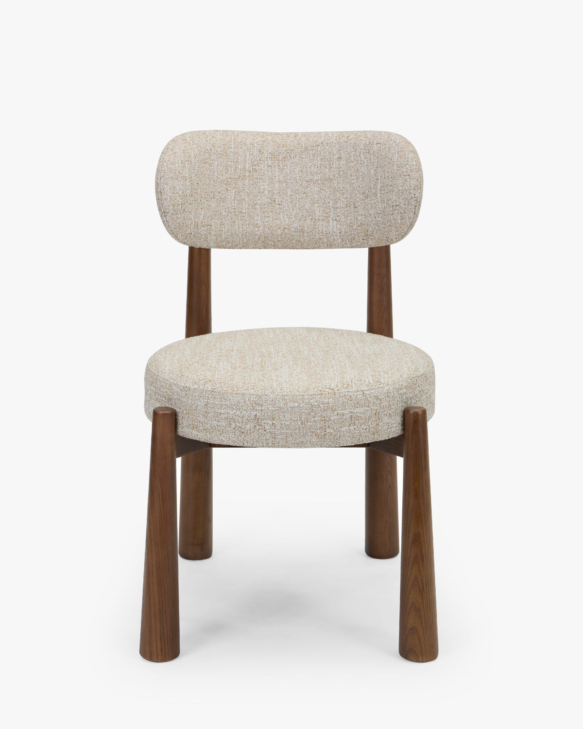 chaise de salle à manger UBUD en tweed écru meringue et pieds en frêne teinté noyer - vue de face