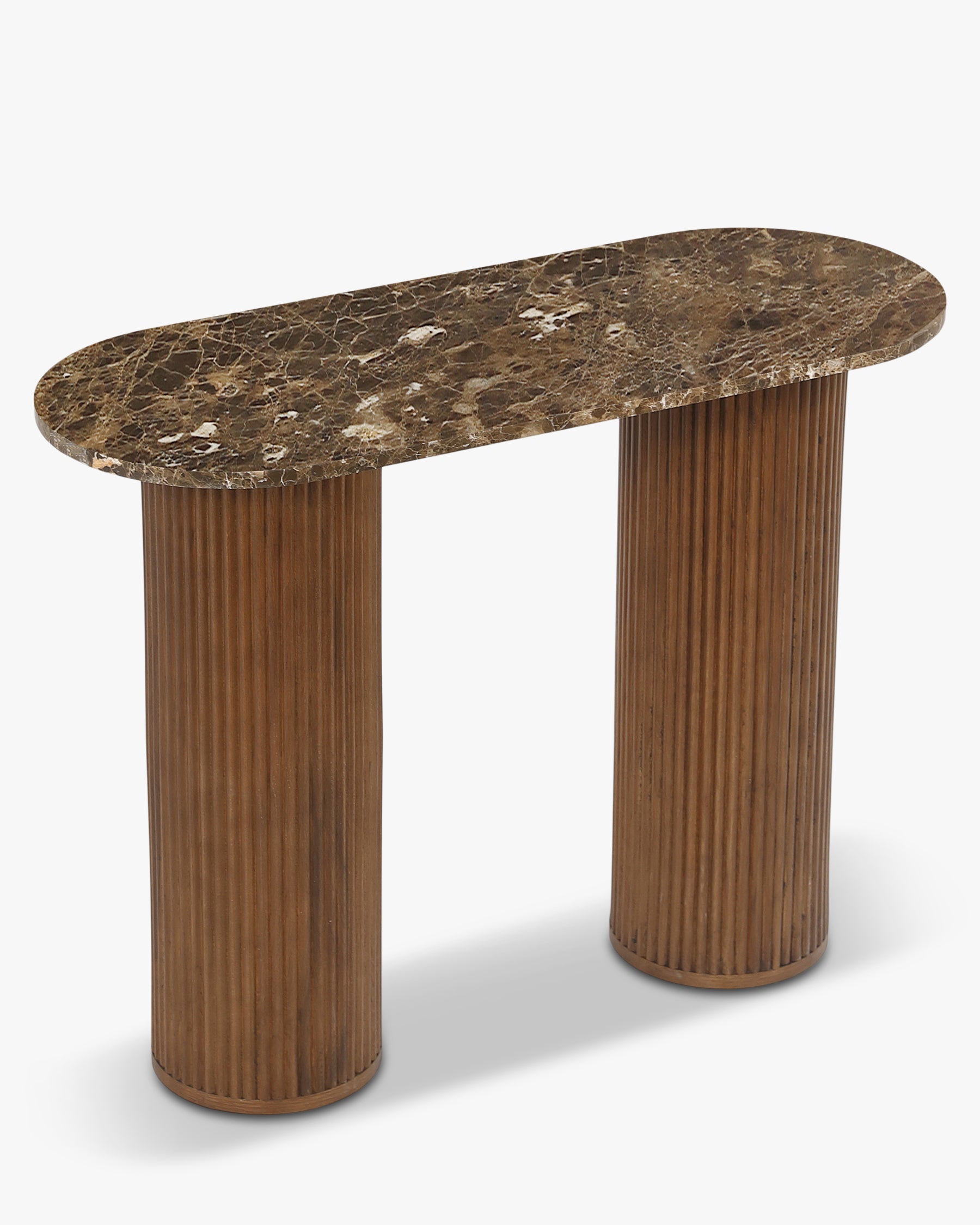 Console Oviedo - marbre dark emperador et chêne teinte noyer - vue de trois-quarts