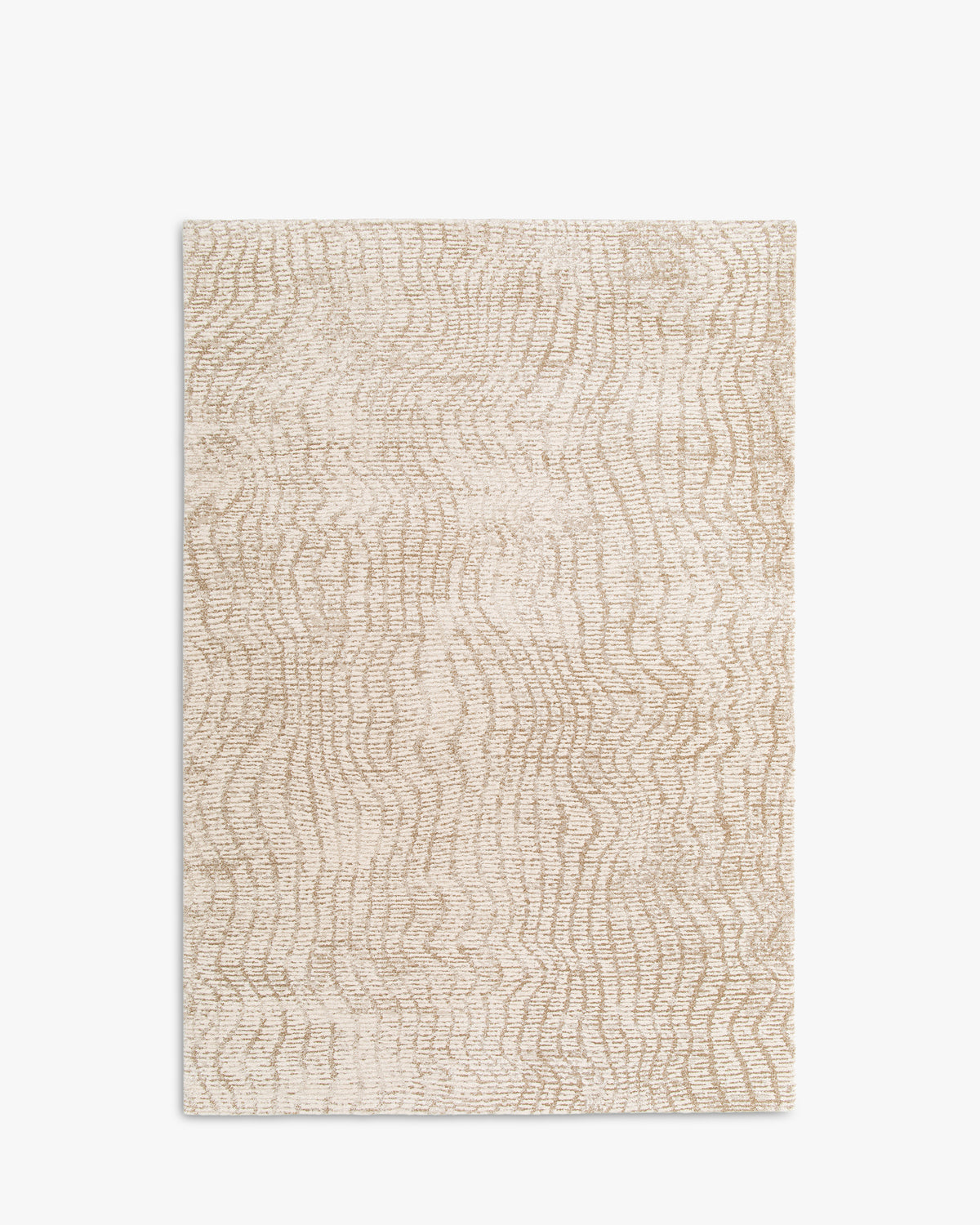 tapis de salon Cortex écru à fines ondulations hachurées sable sur toute la surface - vu de dessus