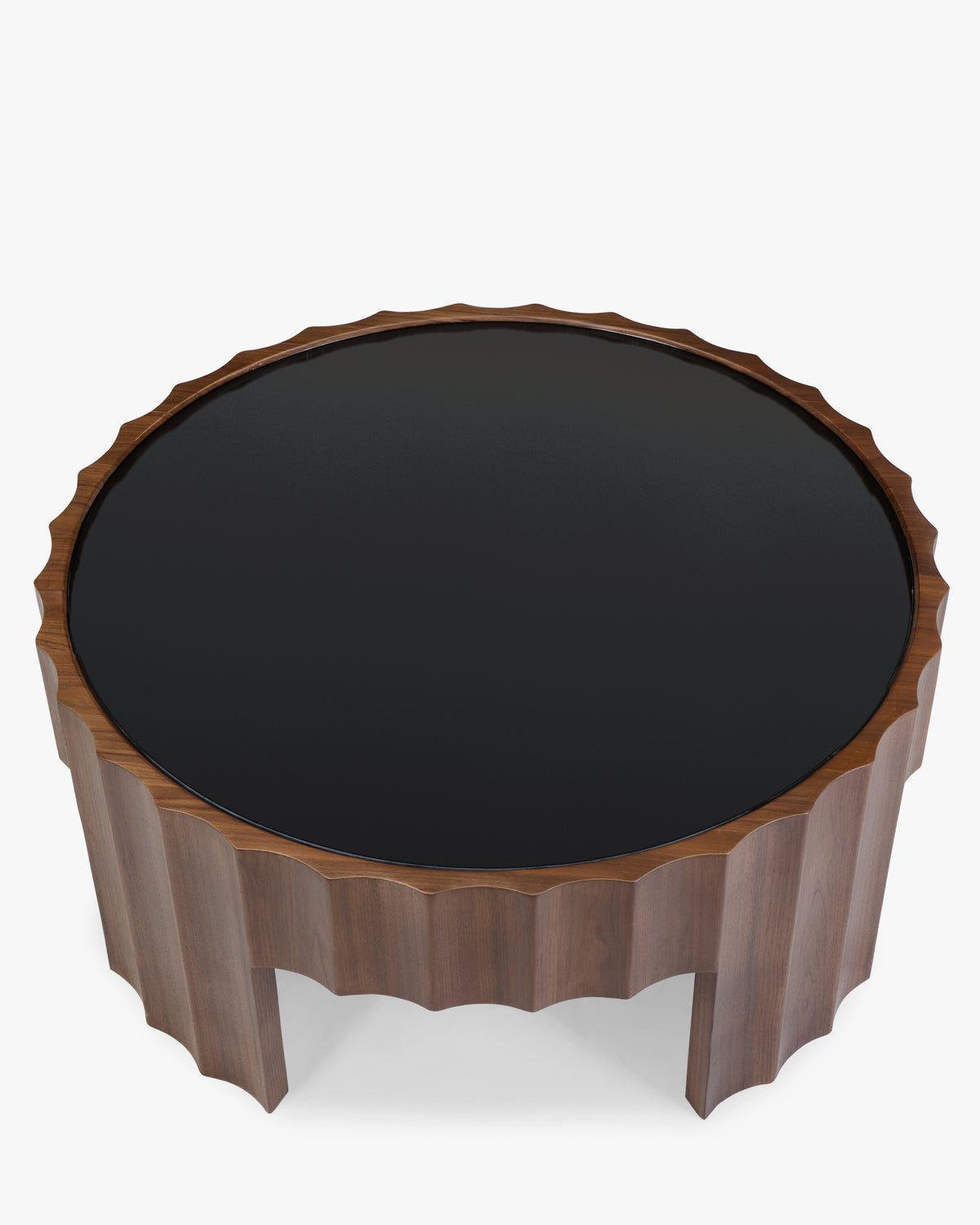 table basse CANNELATA - plateau amovible en verre trempé fumé noir vu en plongée