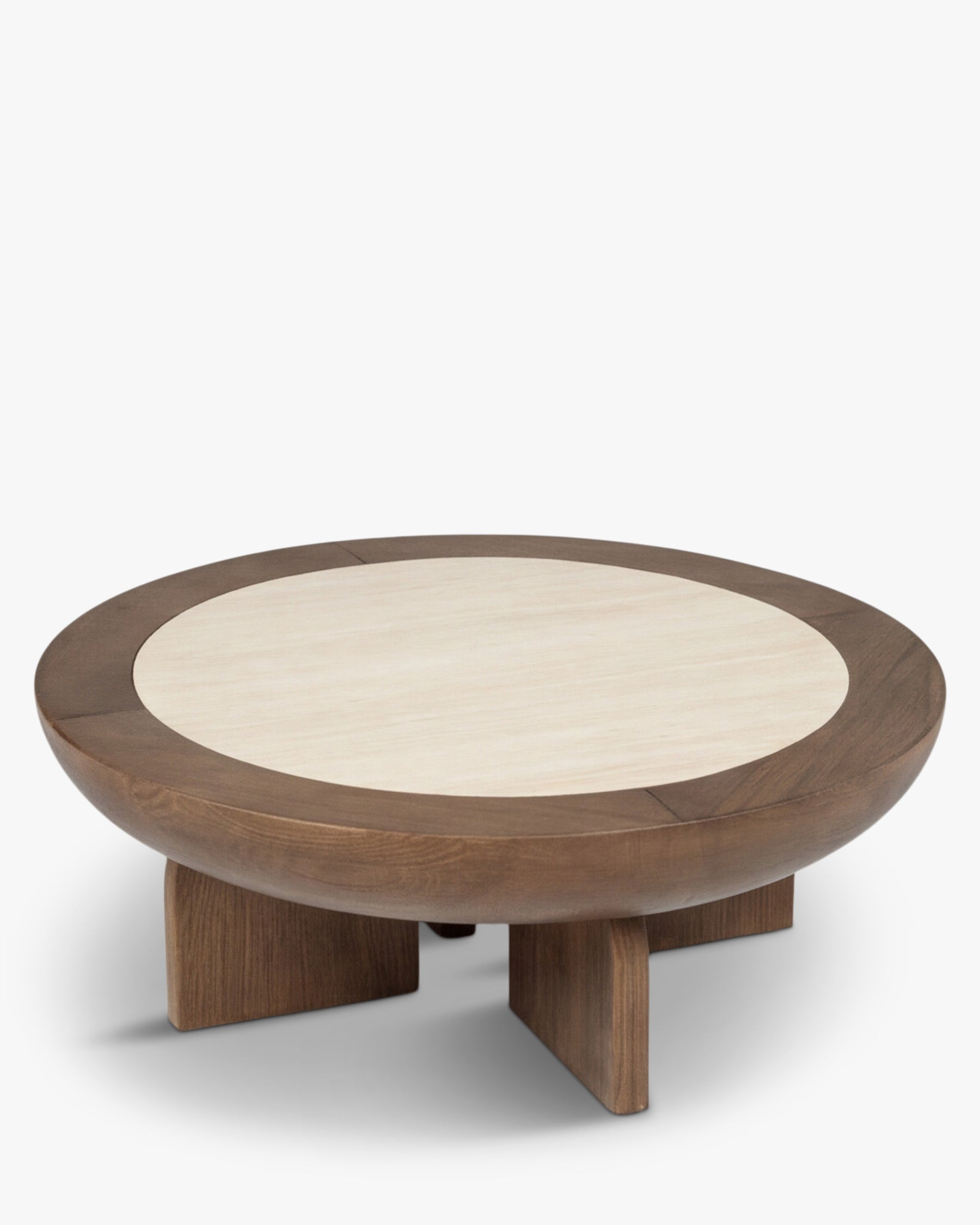 Table basse Saturne - travertin waterproof - plateau vu de dessus, angle incliné