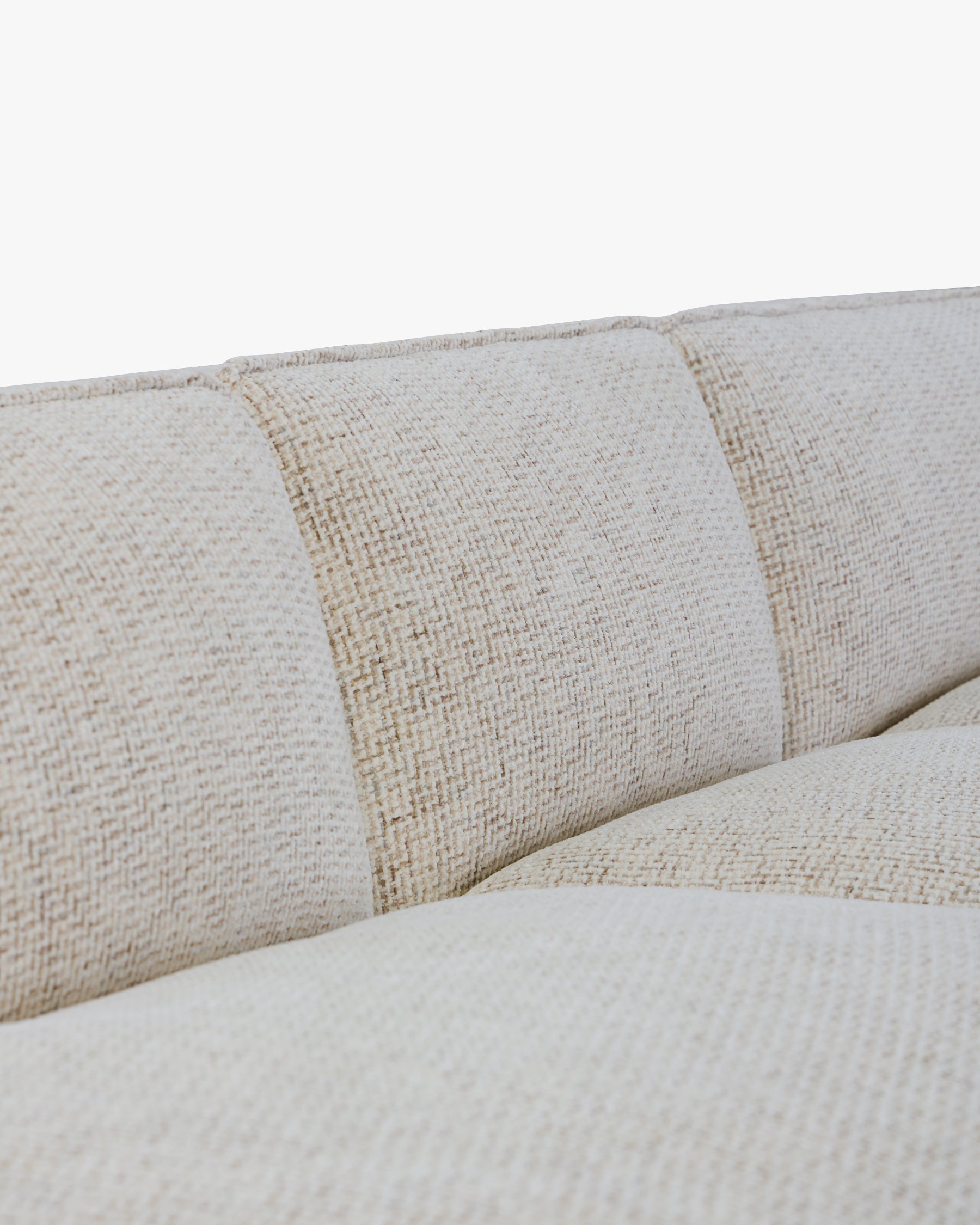 Canapé 3 places d'angle droit Auster - tweed beige moucheté - accoudoir et assise en gros plan
