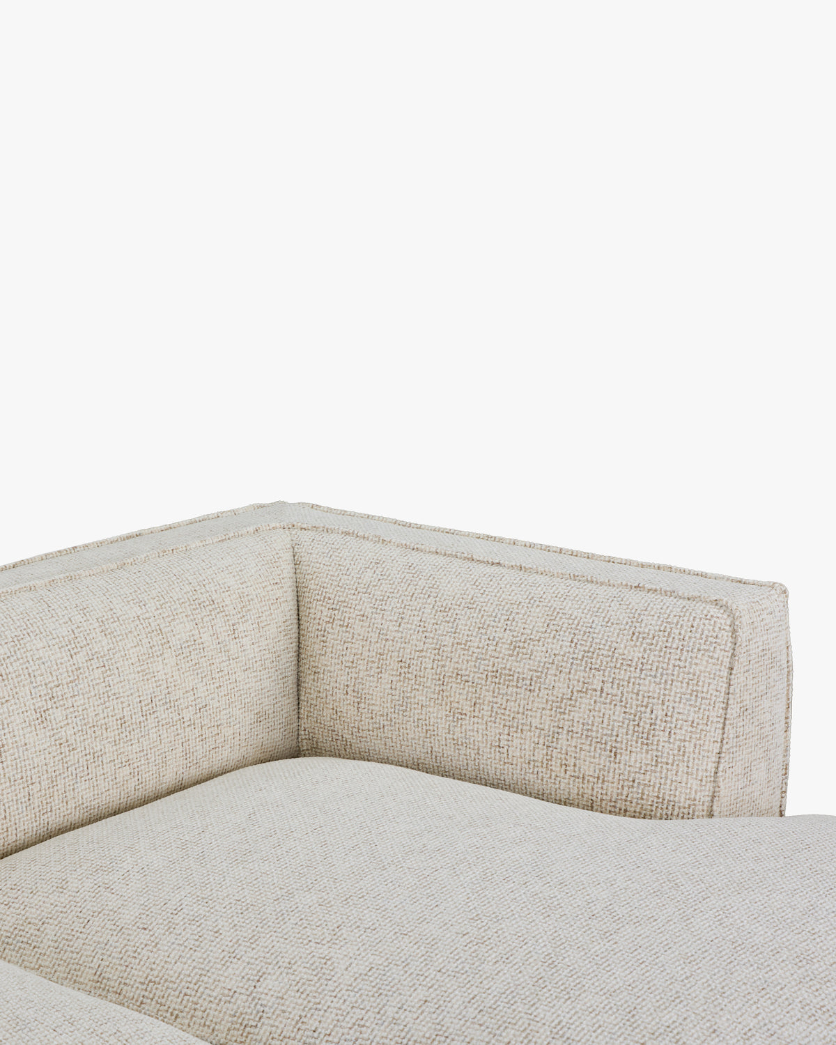 Canapé d'angle droit Auster - tweed beige moucheté - accoudoir et assise en gros plan