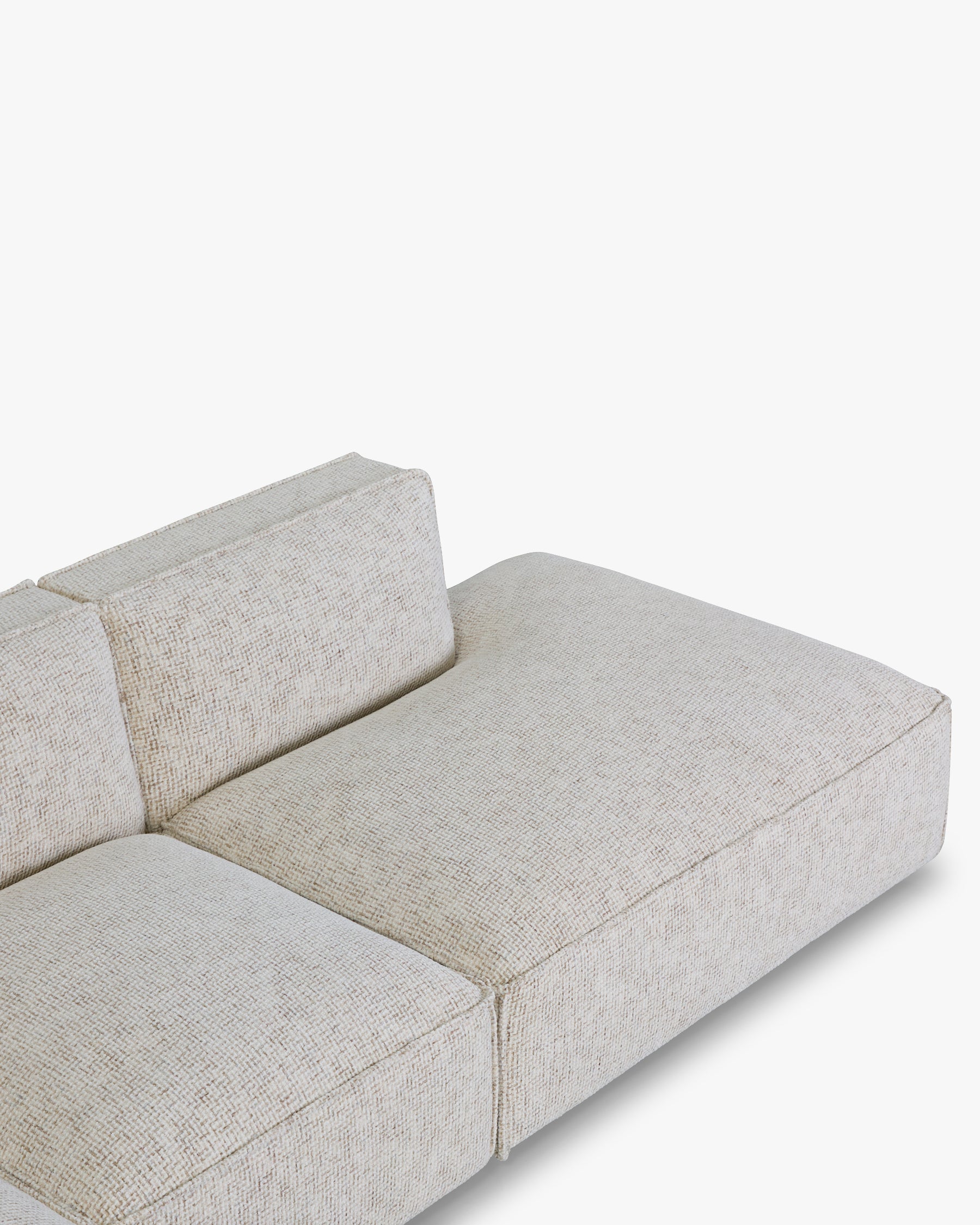 Canapé 3 places d'angle gauche Auster - tweed beige moucheté - accoudoir et assise en gros plan