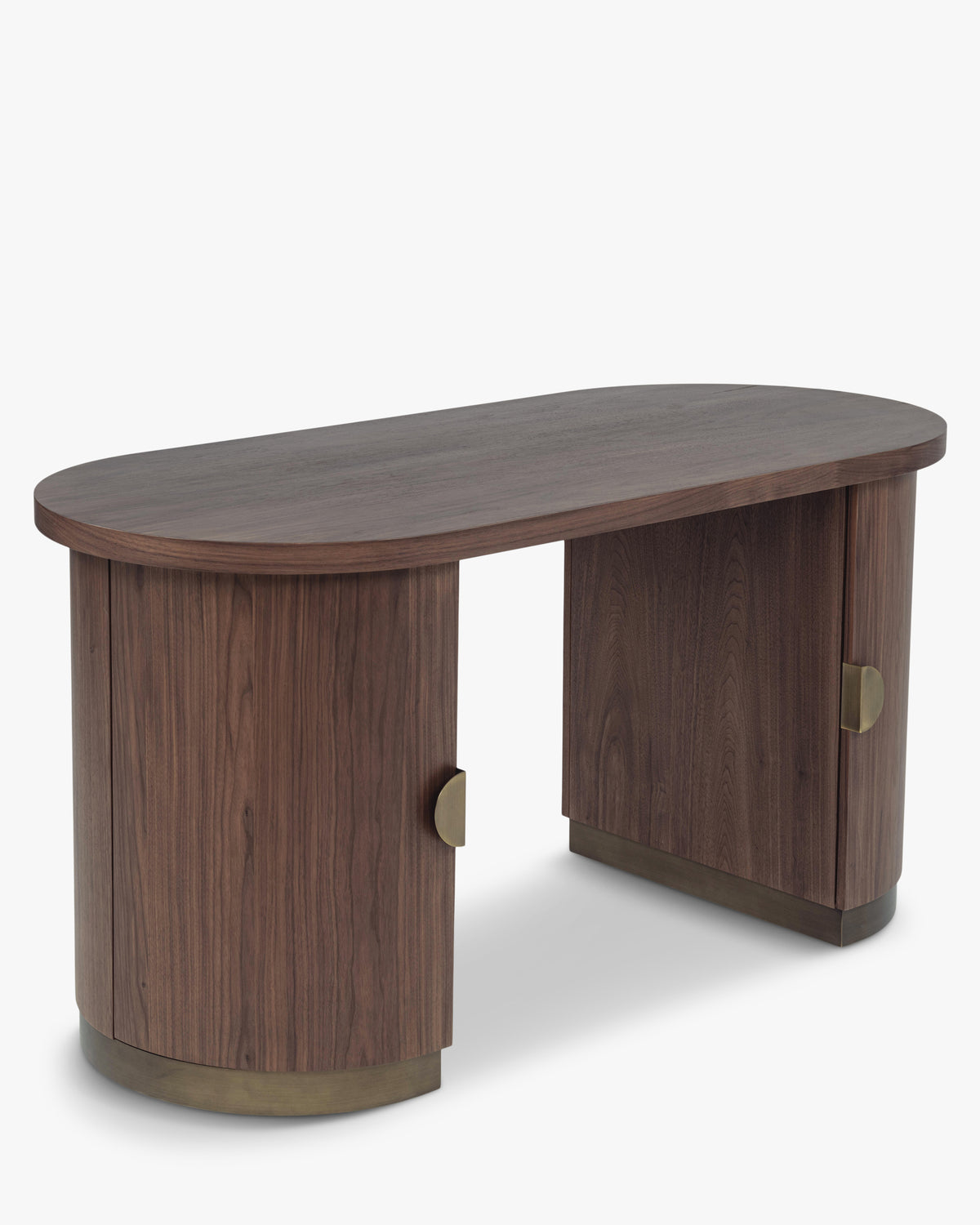 Bureau Karola - bois teinté noyer et fer brossé teinte bronze - vue de trois-quarts, autre angle
