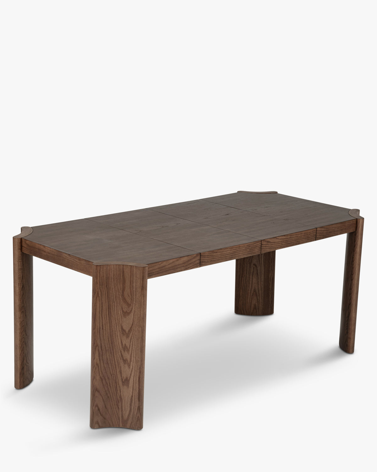 Table Mirage - chêne massif teinté noyer - vue de trois-quarts, rallonges déployées