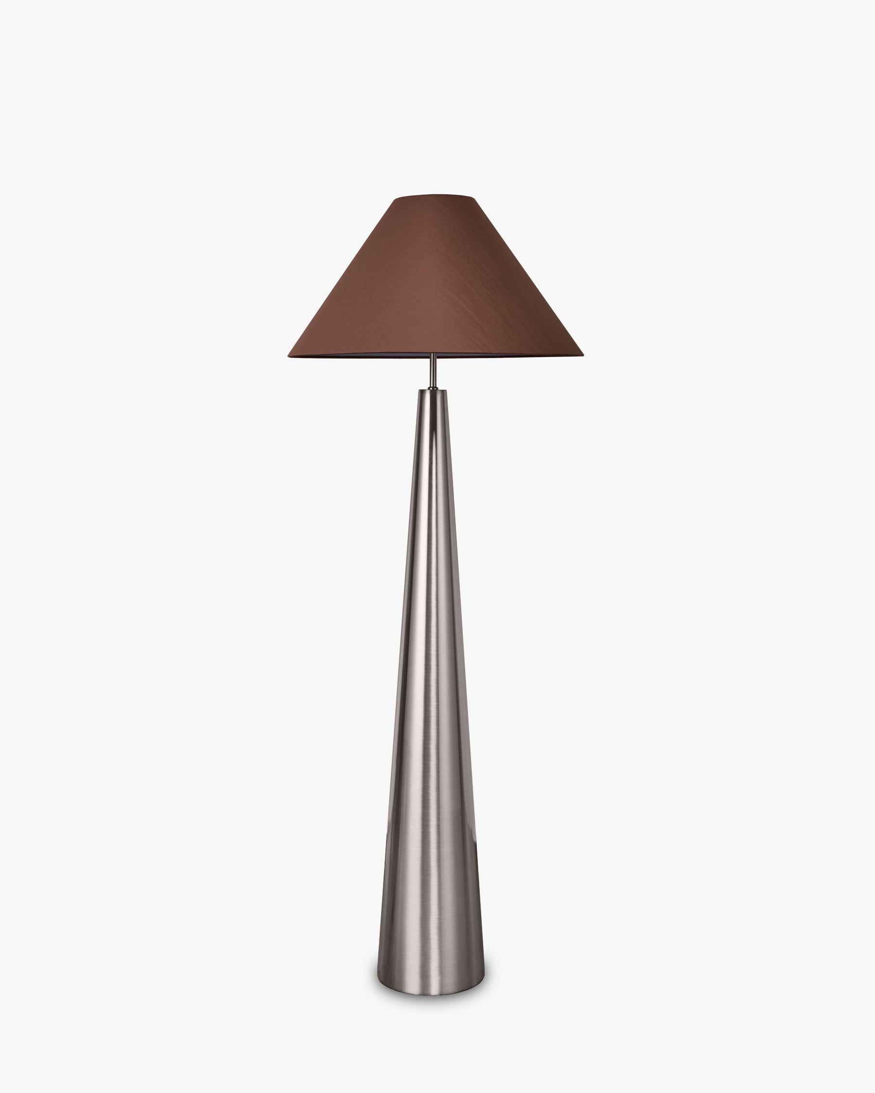 Lampadaire Khone - NV GALLERY - tissu marron et fer chromé effet brossé - vue de face