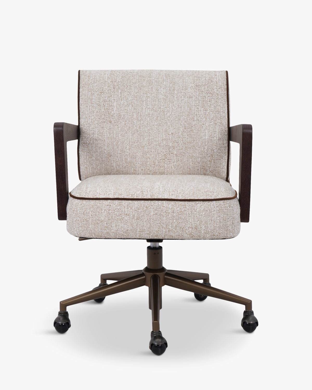 Chaise de bureau Elva - NV GALLERY - tweed écru meringue et bois teinté noyer - vue de face