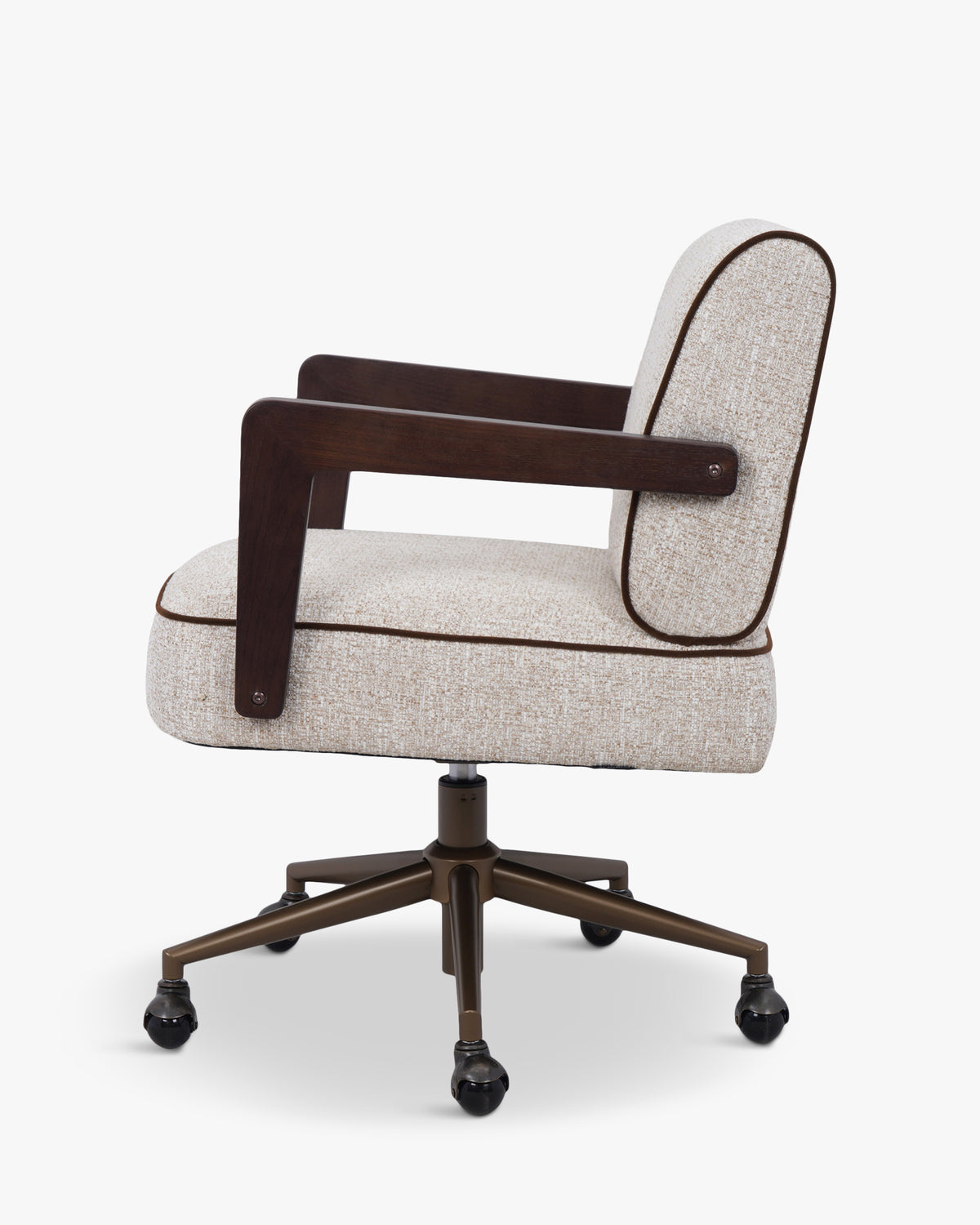 Chaise de bureau Elva - tweed écru meringue et bois teinté noyer - vue de profil