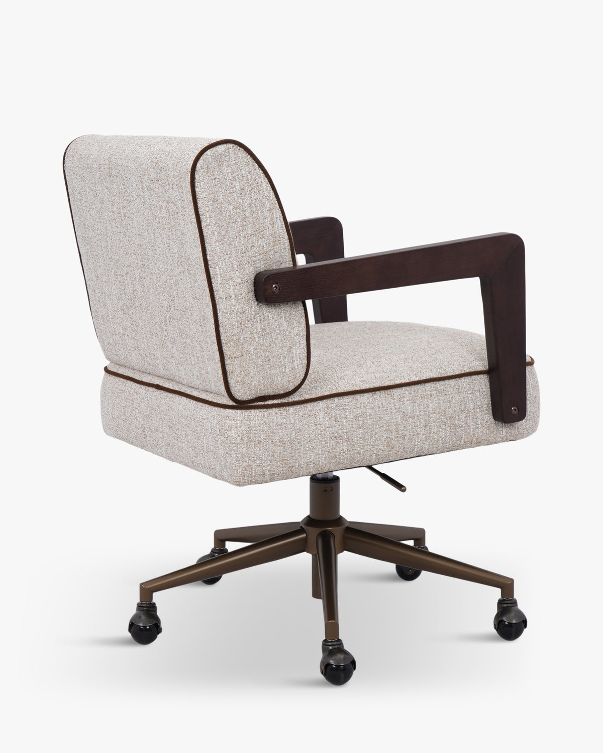 Chaise de bureau Elva - tweed écru meringue et bois teinté noyer - vue de dos, autre angle