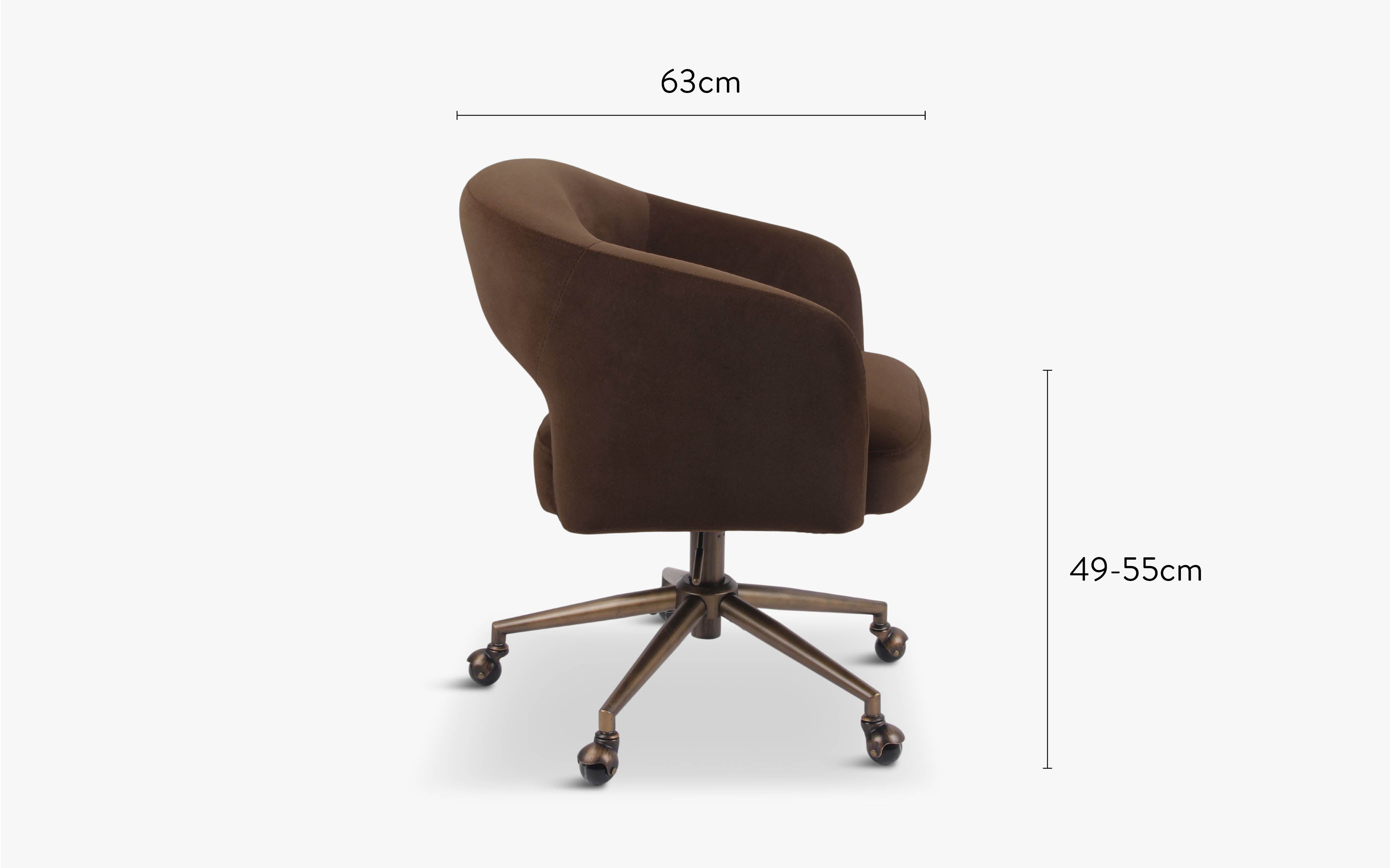 dimensions côté chaise de bureau mailen velours marron intense