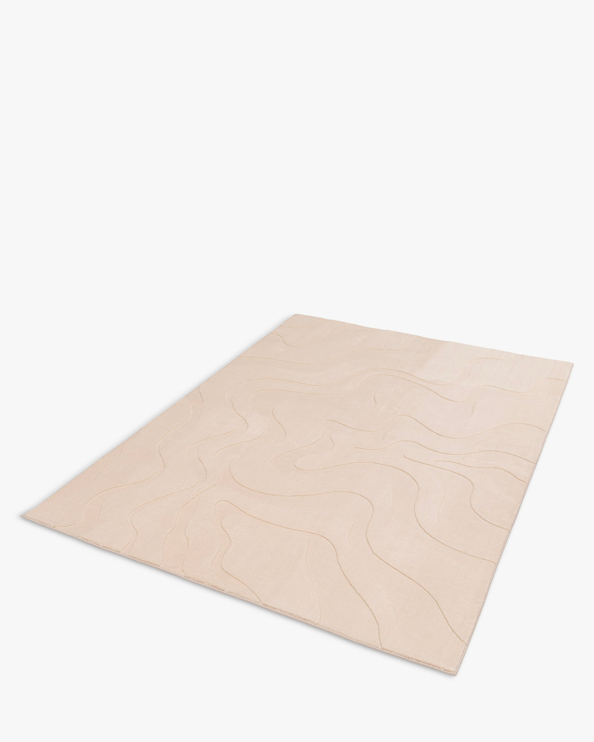 tapis de salon Ikat rectangulaire écru à motif ondulant en relief - vue de trois quarts