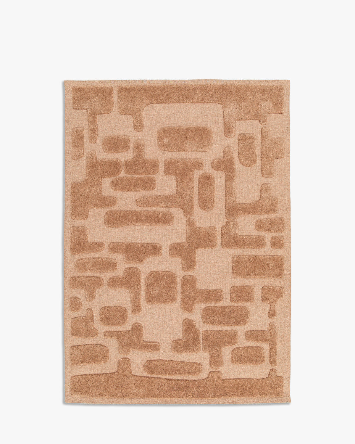 tapis de salon Maze grand format caramel à blocs en relief ton sur ton - vu de dessus