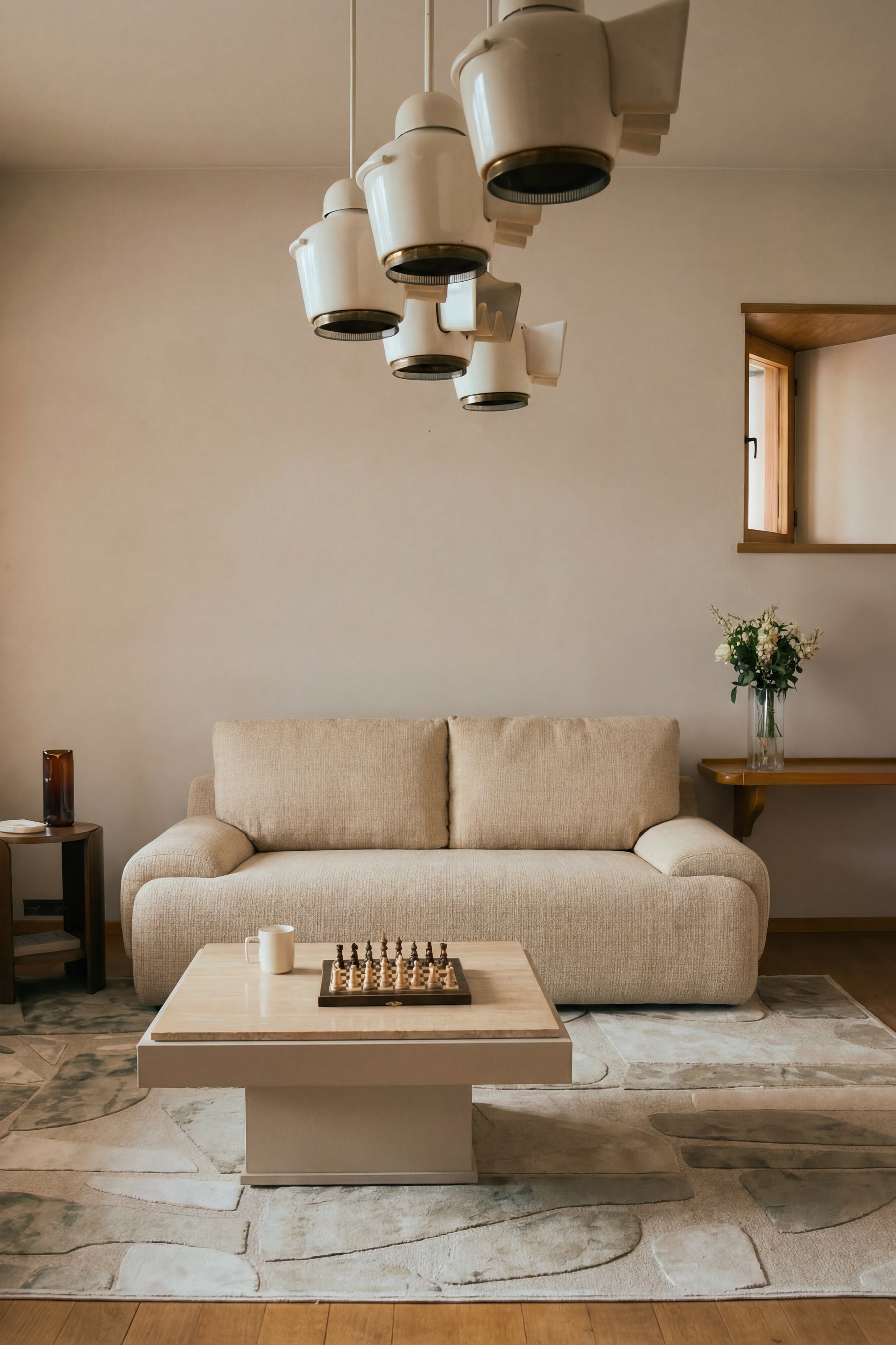 Vue de face canapé Nublo beige dune, silhouette sculpturale - NV GALLERY