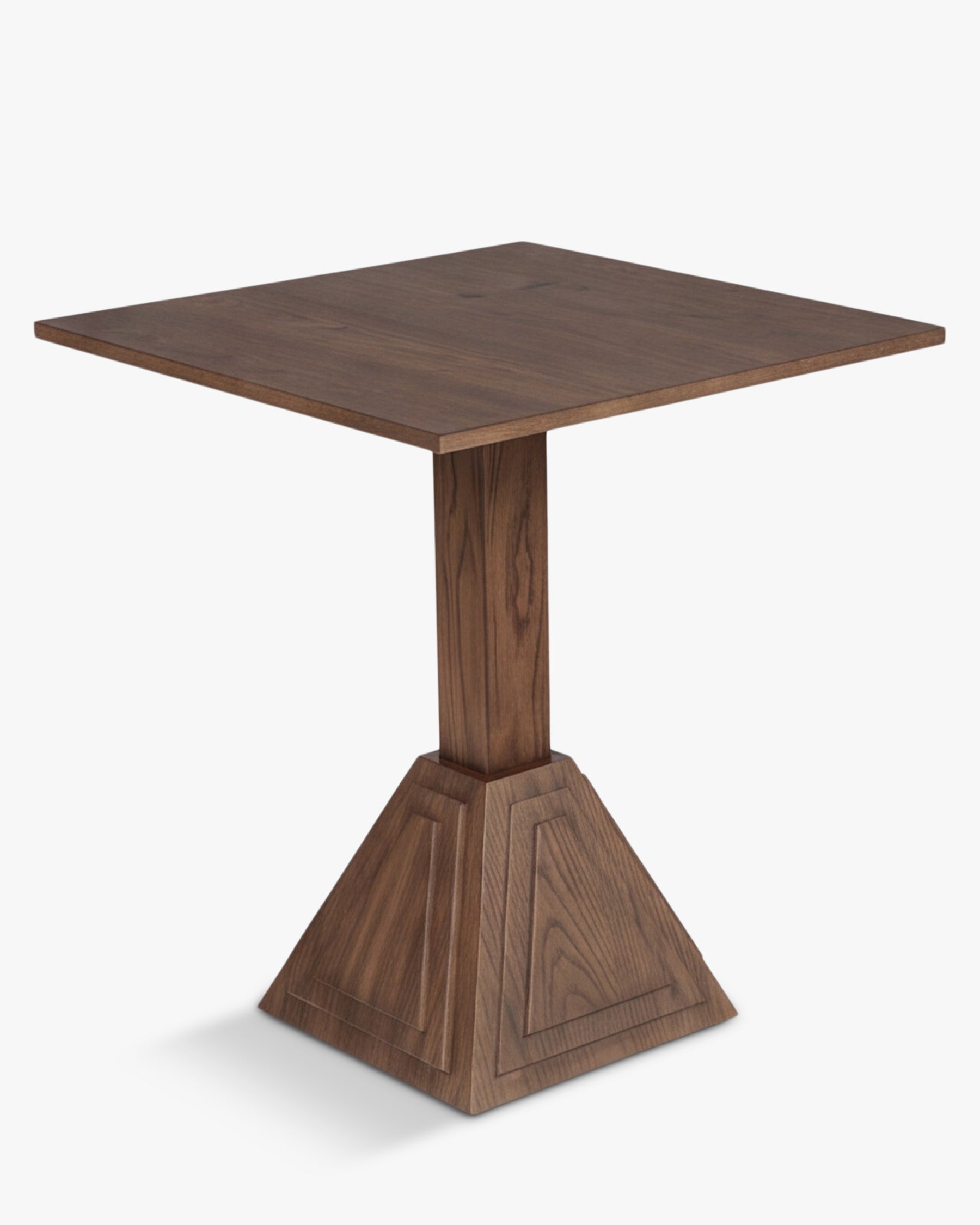 Table de bistrot Strata - bois de frêne teinté noyer - vue de face, angle différent