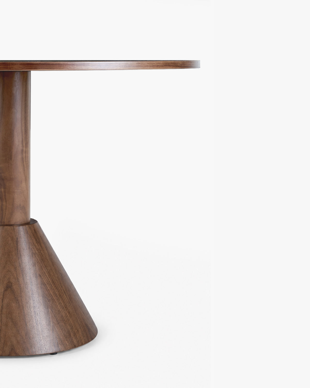 table à manger ronde TELBA en frêne massif teinté noyer - fût cylindrique et base conique