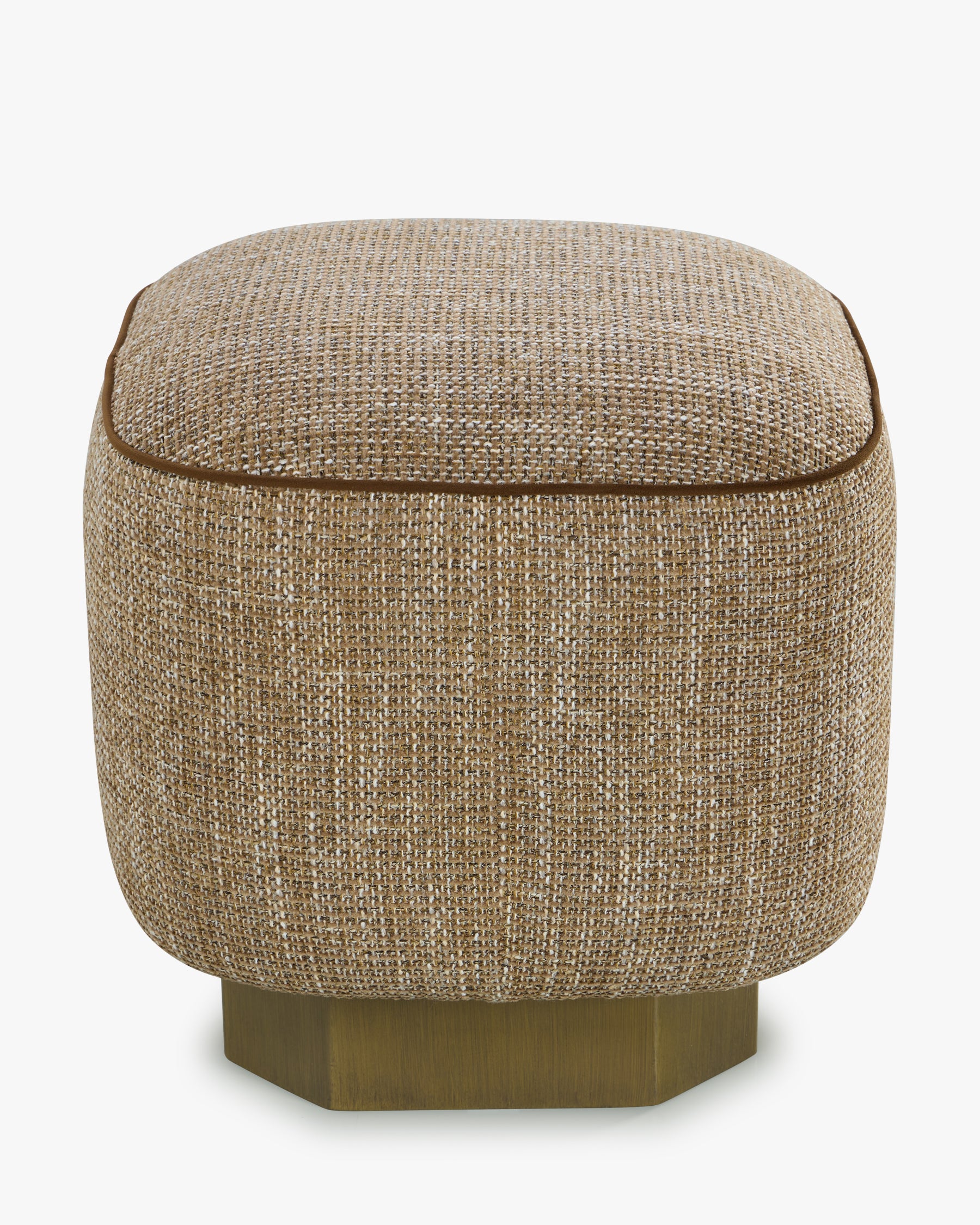 Pouf Alyss - tweed taupe sésame et bois bronze brossé - vue de profil