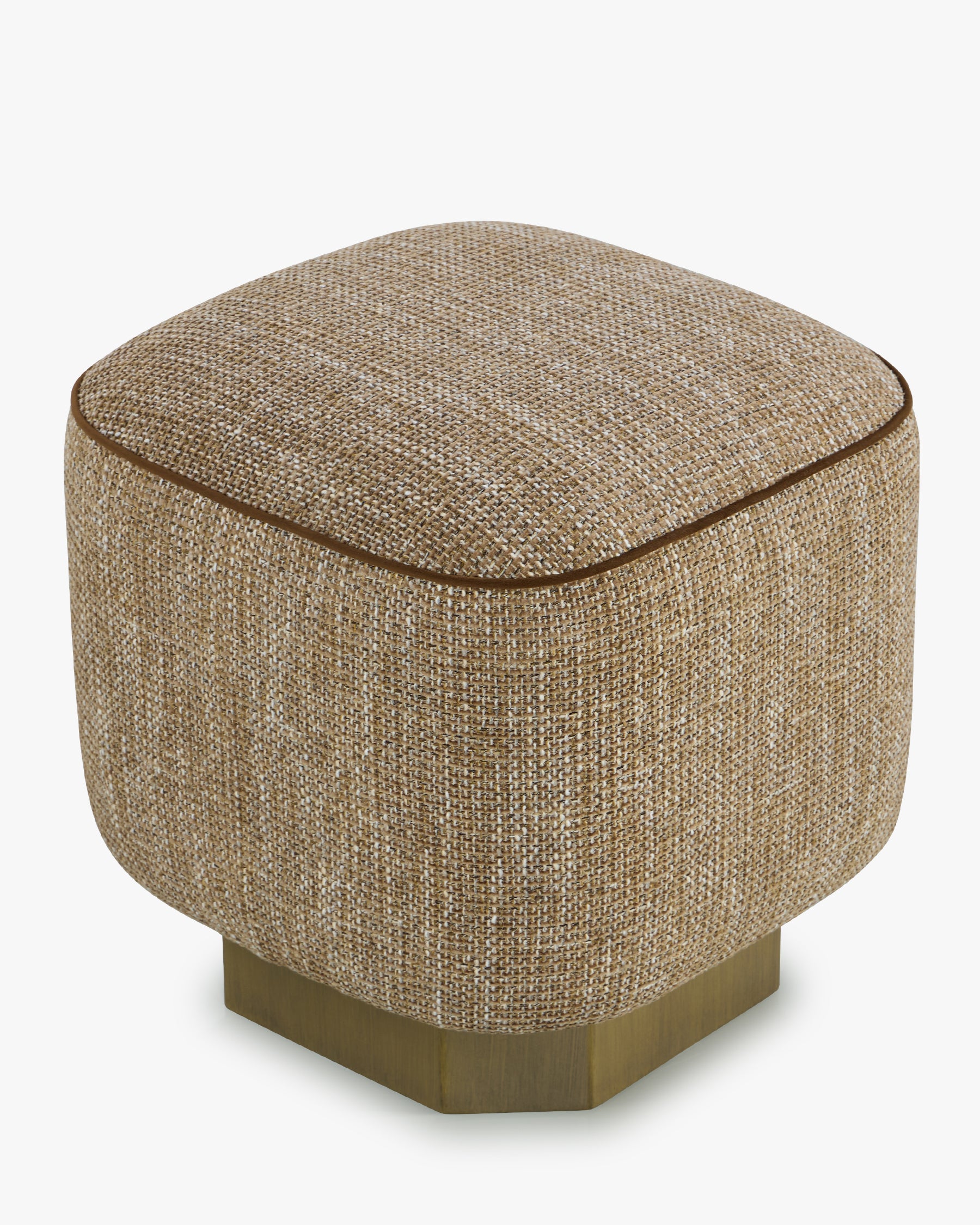 Pouf Alyss - tweed taupe sésame et bois bronze brossé - vue arrière inclinée