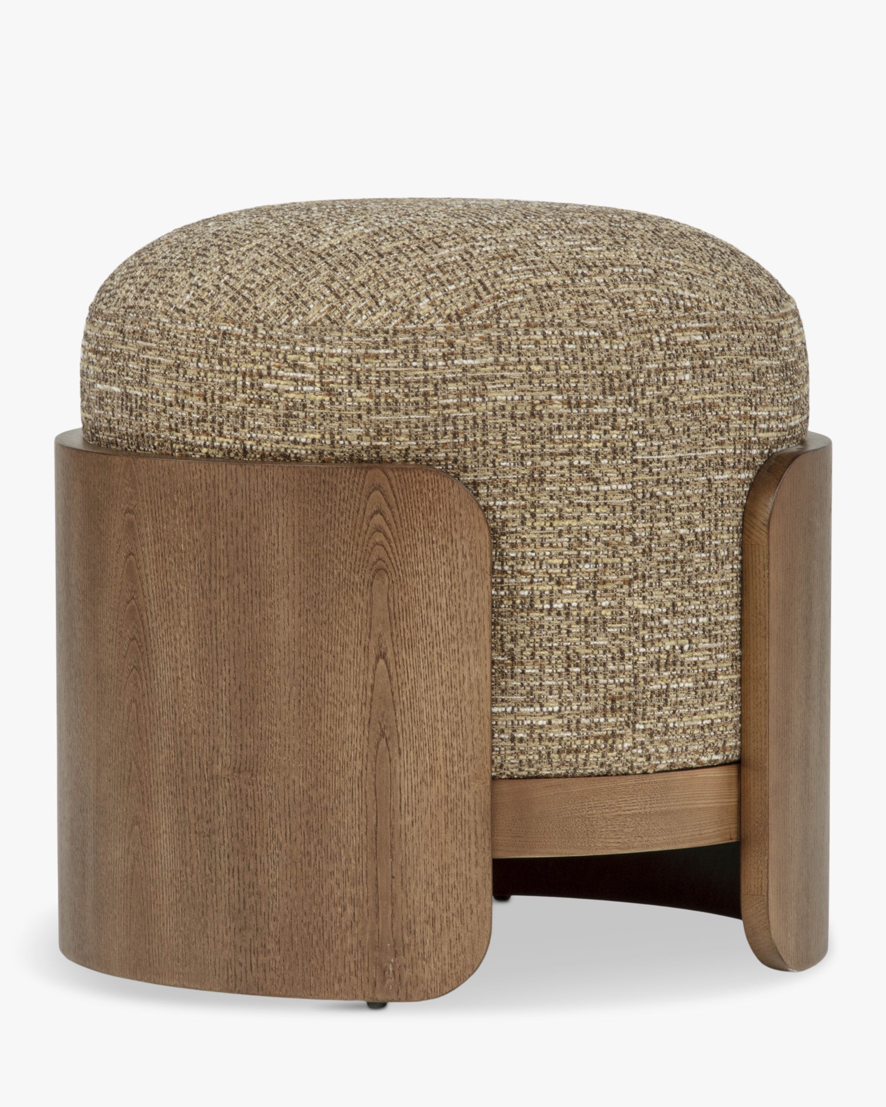 Pouf Elipse - tweed marron écorce et frêne teinté noyer - vue de trois-quarts