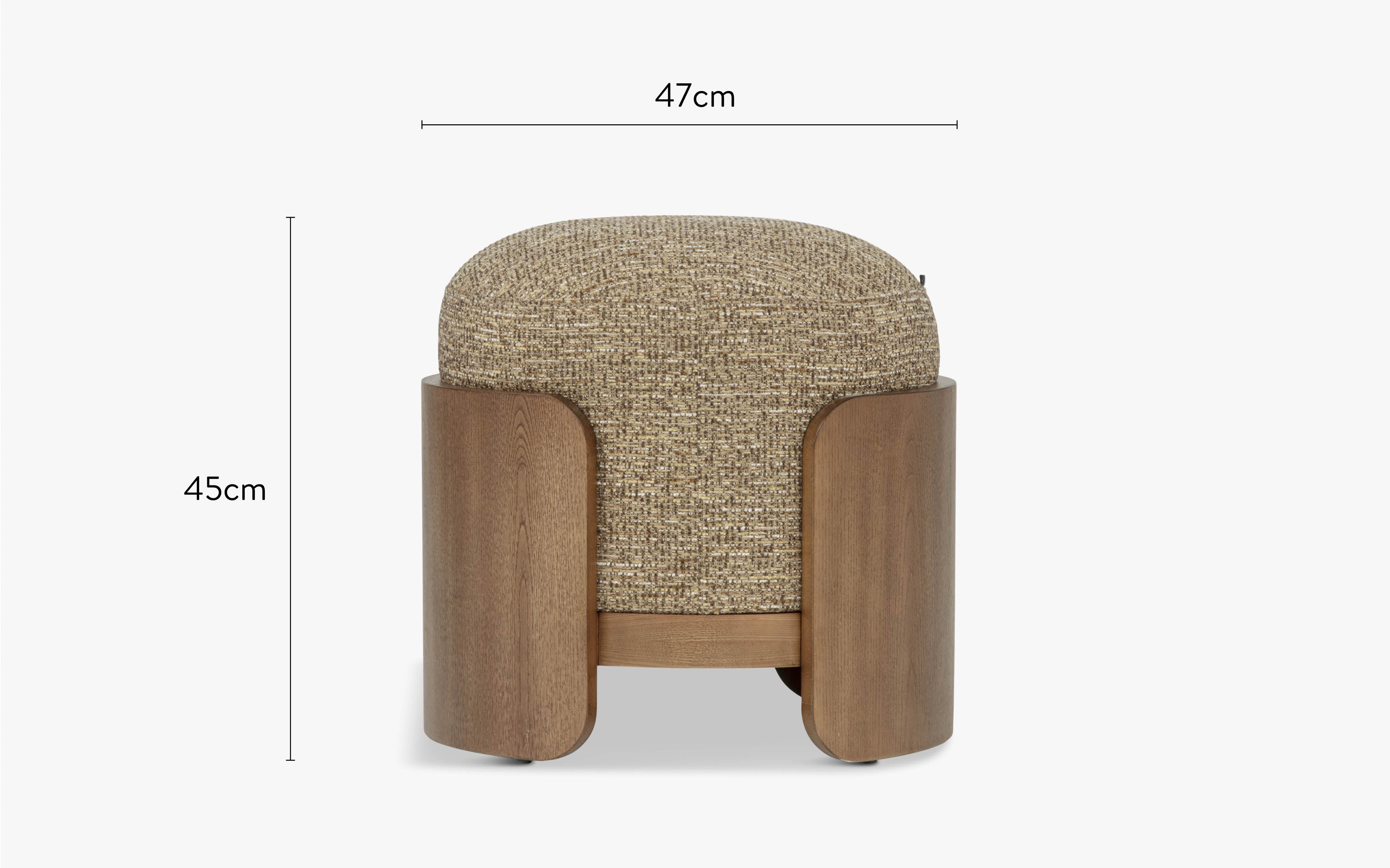 dimensions pouf elipse tweed marron écorce