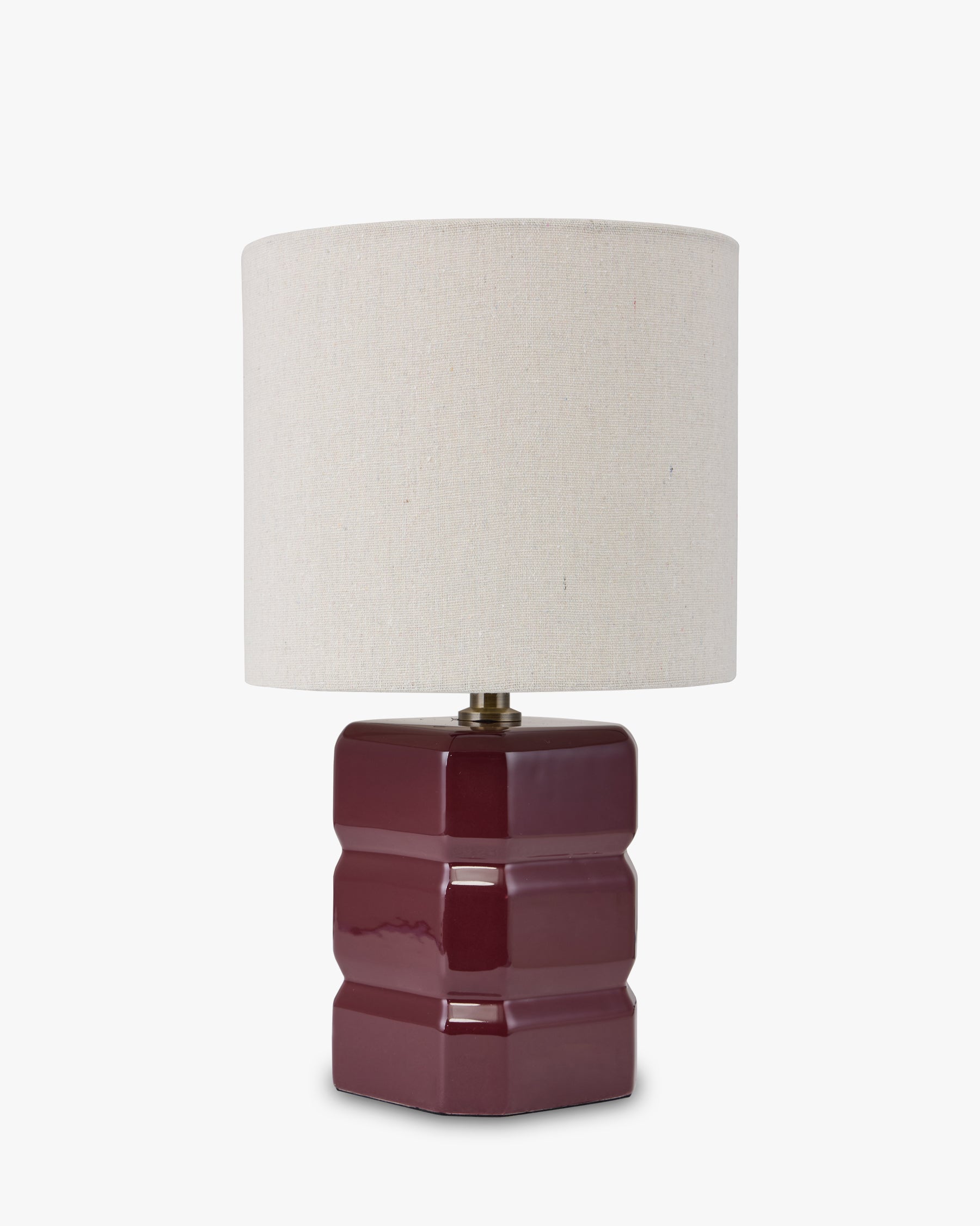 Lampe Anya - céramique bordeaux et abat-jour tissu crème - vue de profil