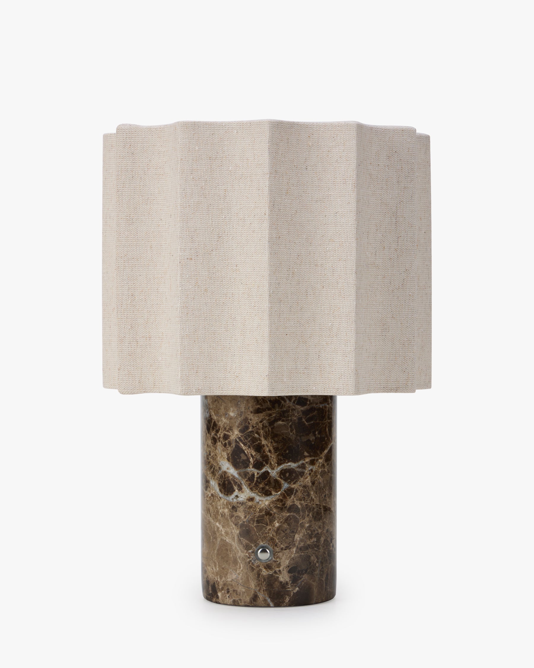 Lampe Bridget - NV GALLERY - marbre dark emperador et abat-jour lin clair - vue de face