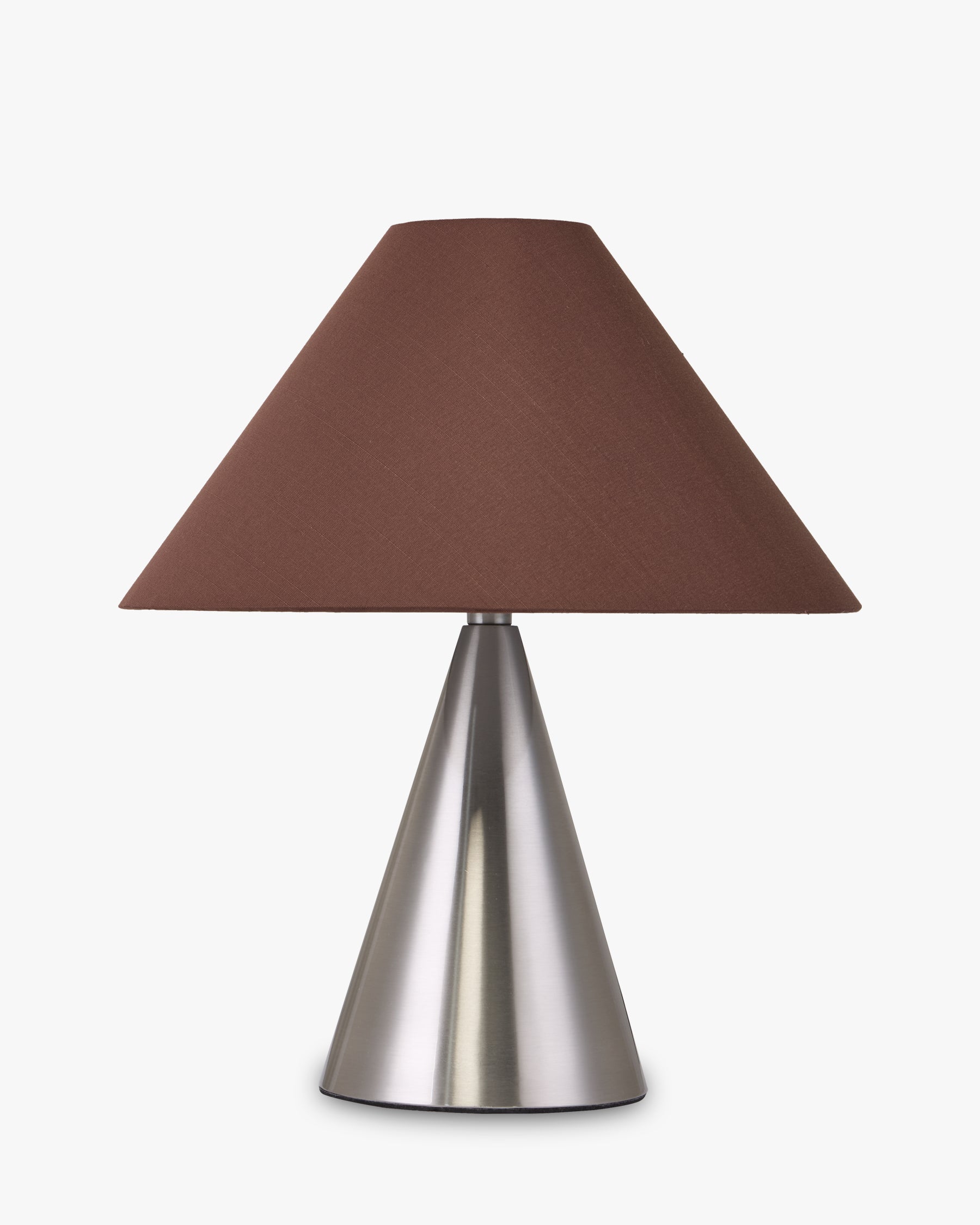Lampe Khone - NV GALLERY - tissu marron et fer chromé effet brossé - vue de face
