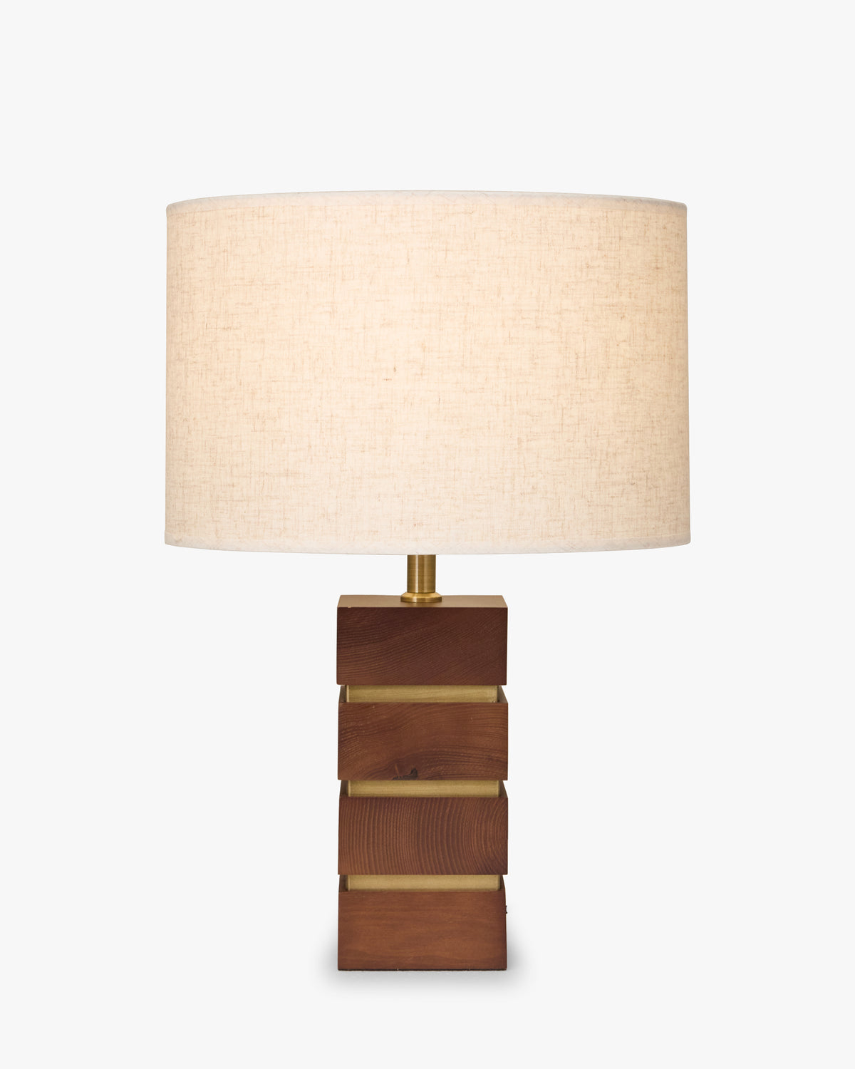 lampe de table Mako - frêne massif teinté noyer et lin écru - vue de face