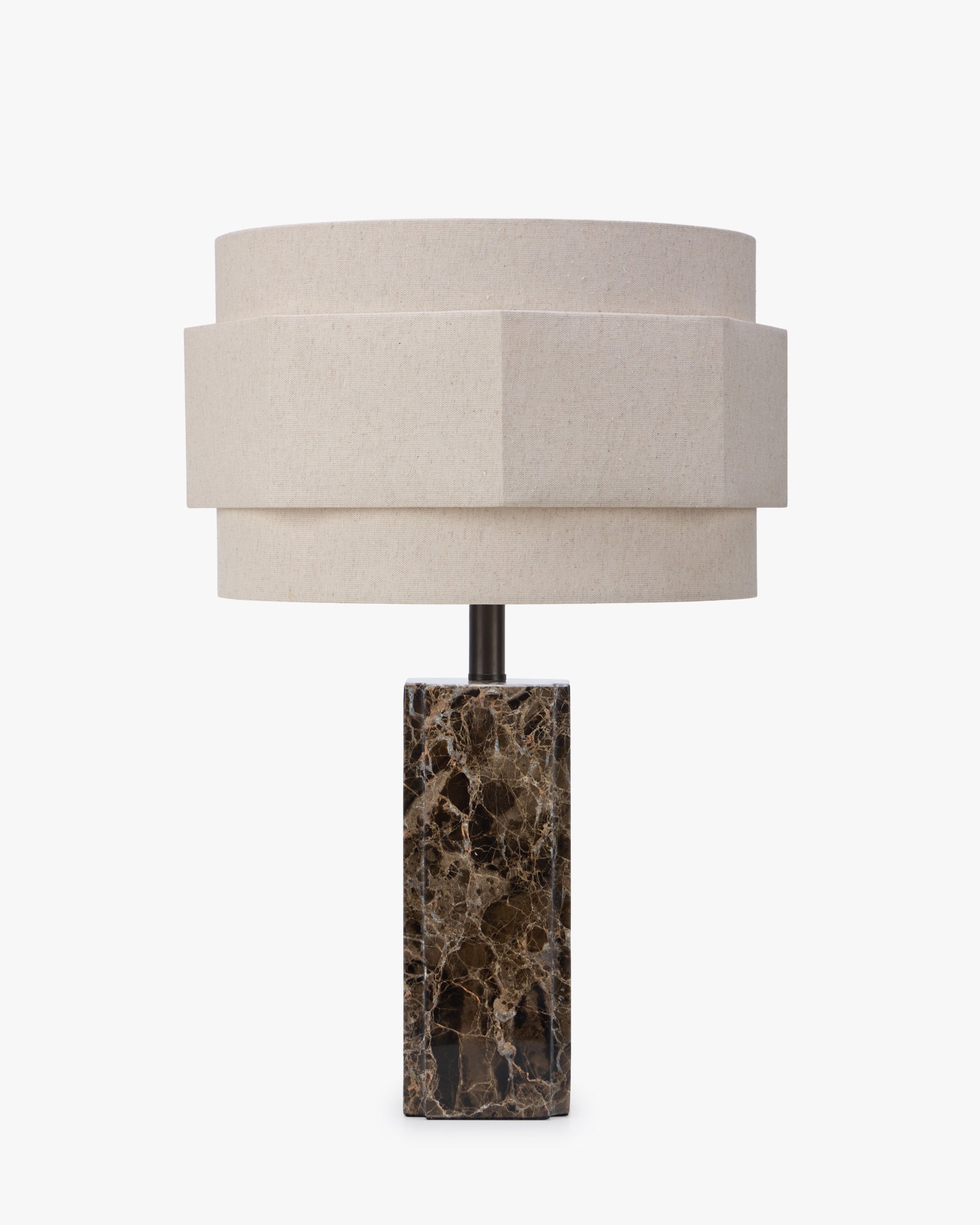 Lampe Mindy - NV GALLERY - marbre dark emperador et abat-jour lin - vue de face