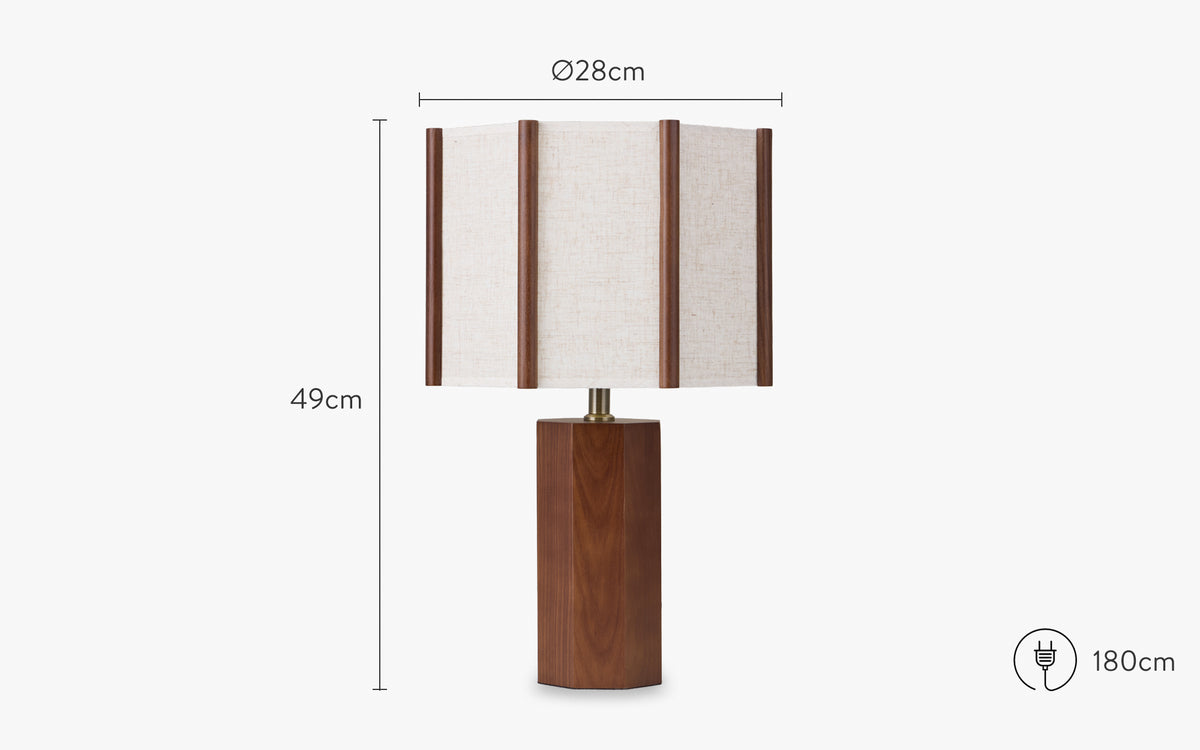 dimensions lampe NOYA frêne massif et lin écru