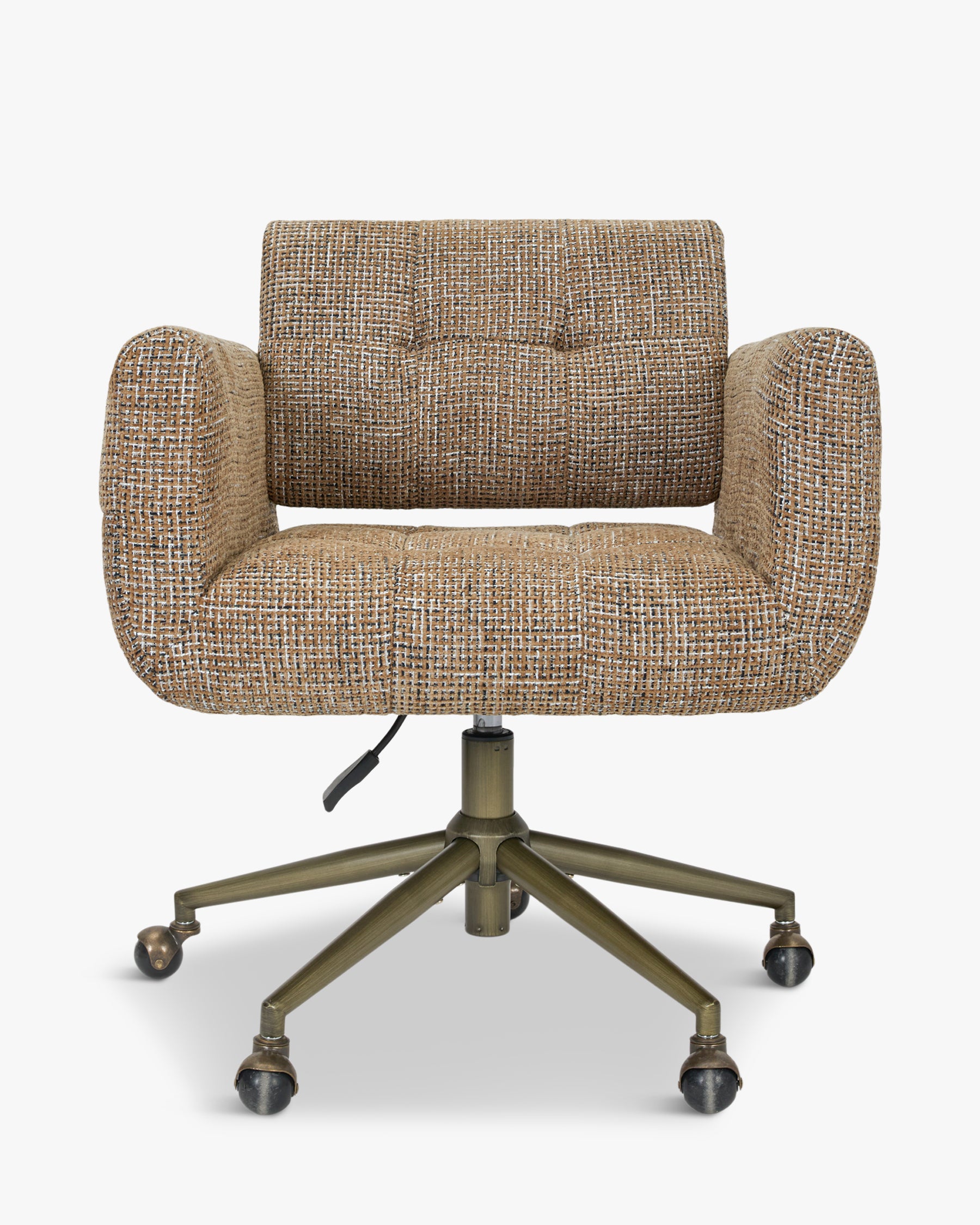 Office chair, Caramel brown tweed & gold metal.- NV GALLERY